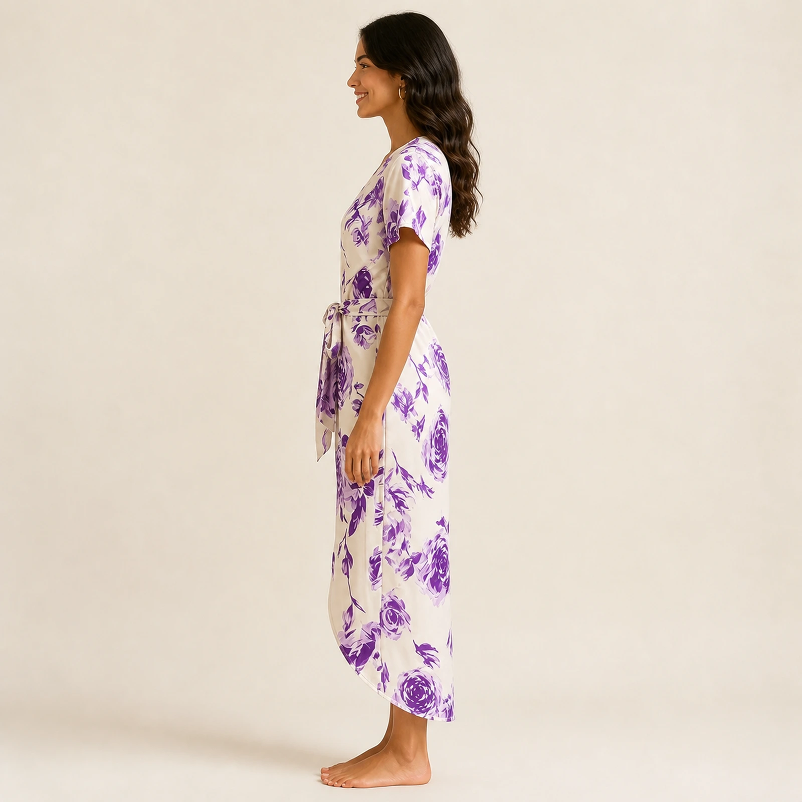 Lavinia Lavender Rose Tie-Front Midi Dress, view 3