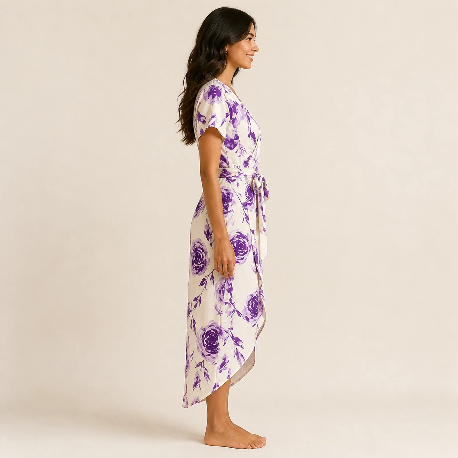 Lavinia Lavender Rose Tie-Front Midi Dress, view 4