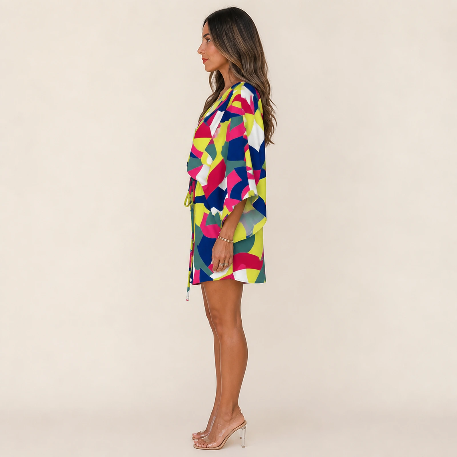 Liora Neon Mosaic Mini Dress, view 3