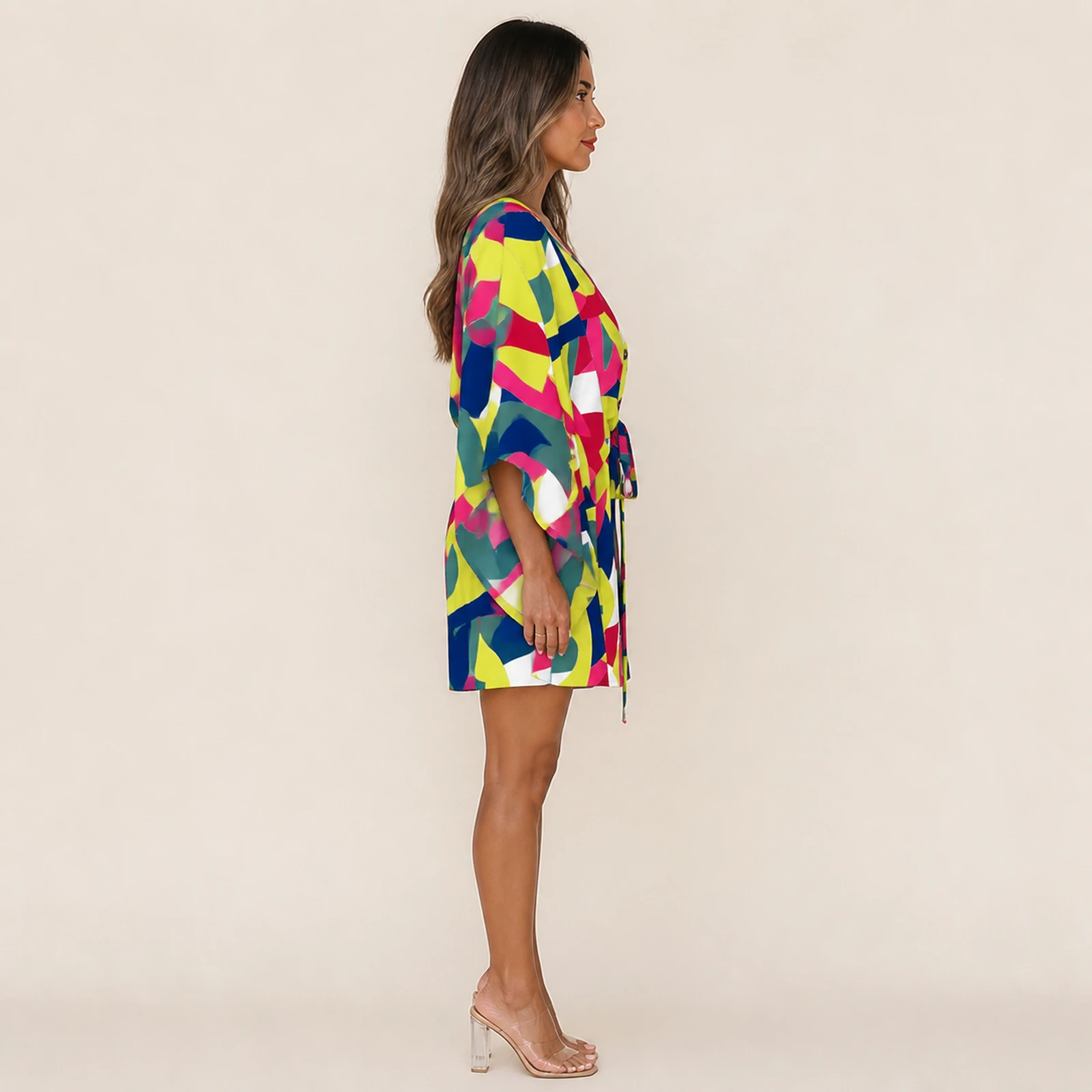 Liora Neon Mosaic Mini Dress, view 4