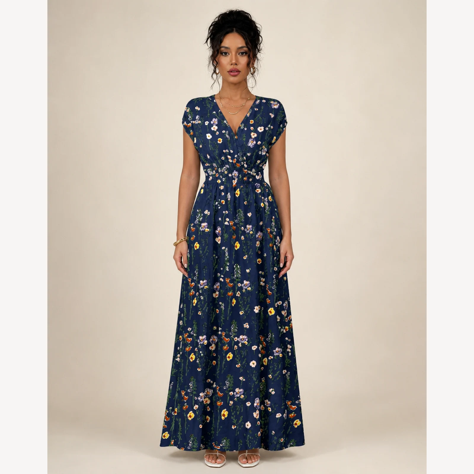 Loretta Navy Floral Maxi Dress, view 1