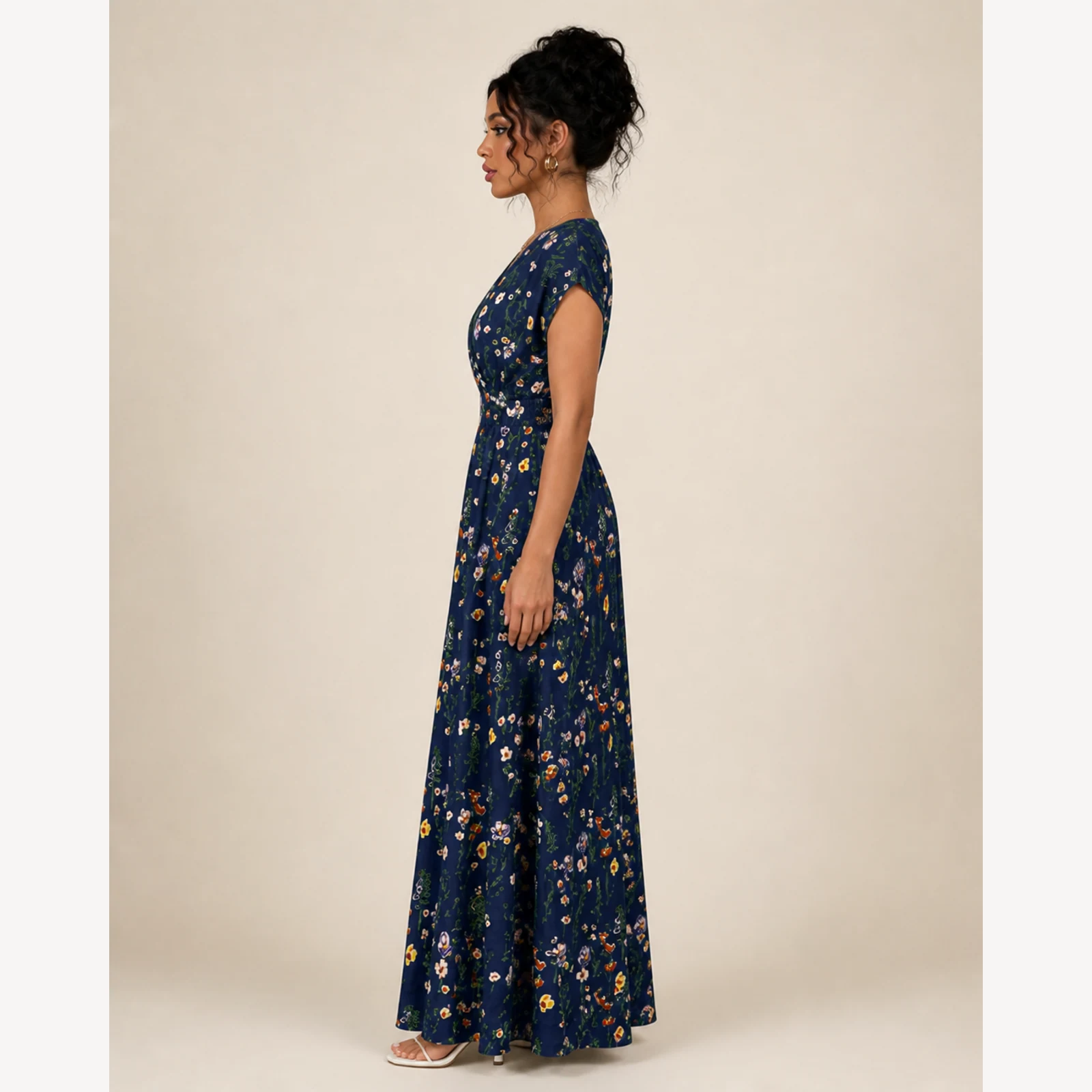Loretta Navy Floral Maxi Dress, view 3