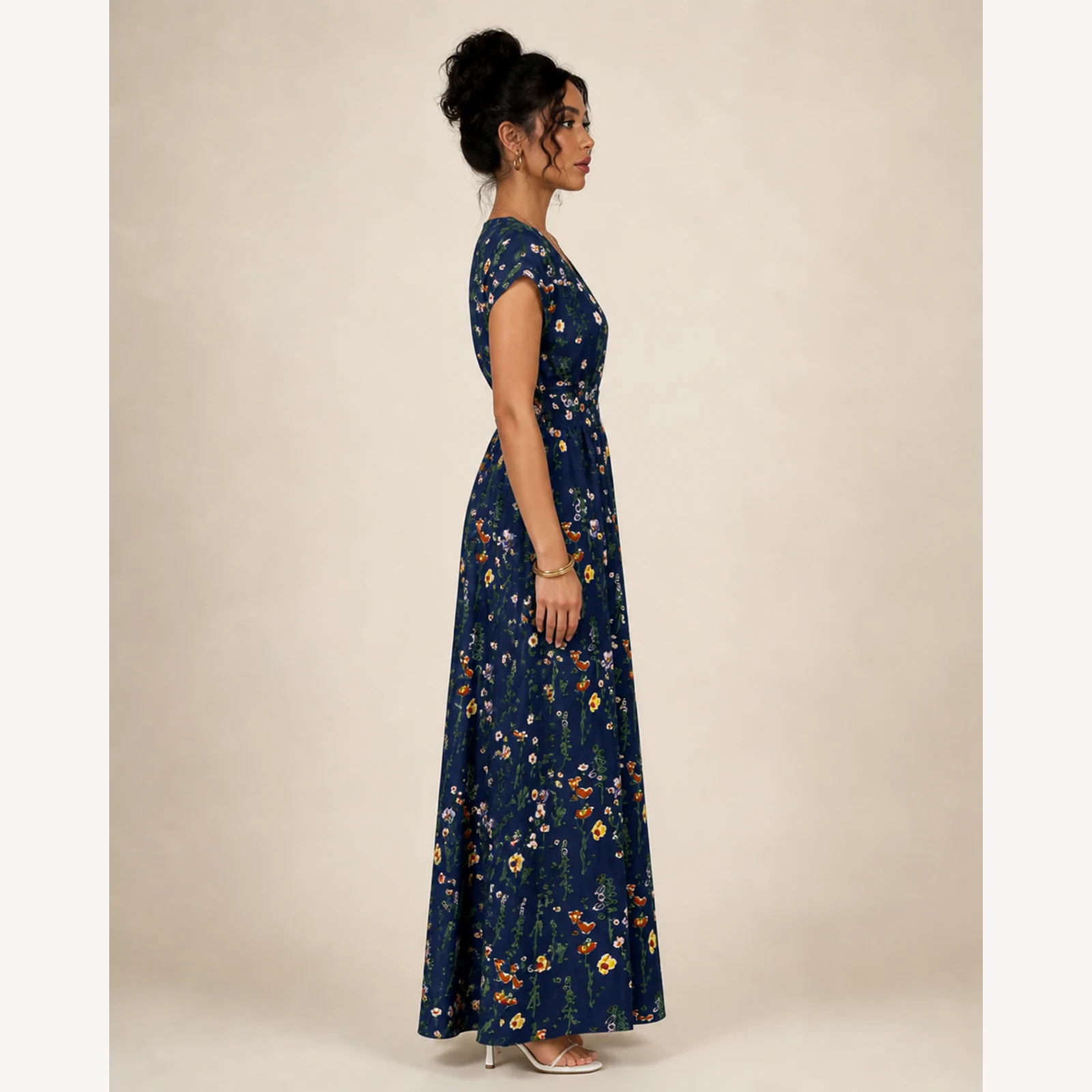 Loretta Navy Floral Maxi Dress, view 4