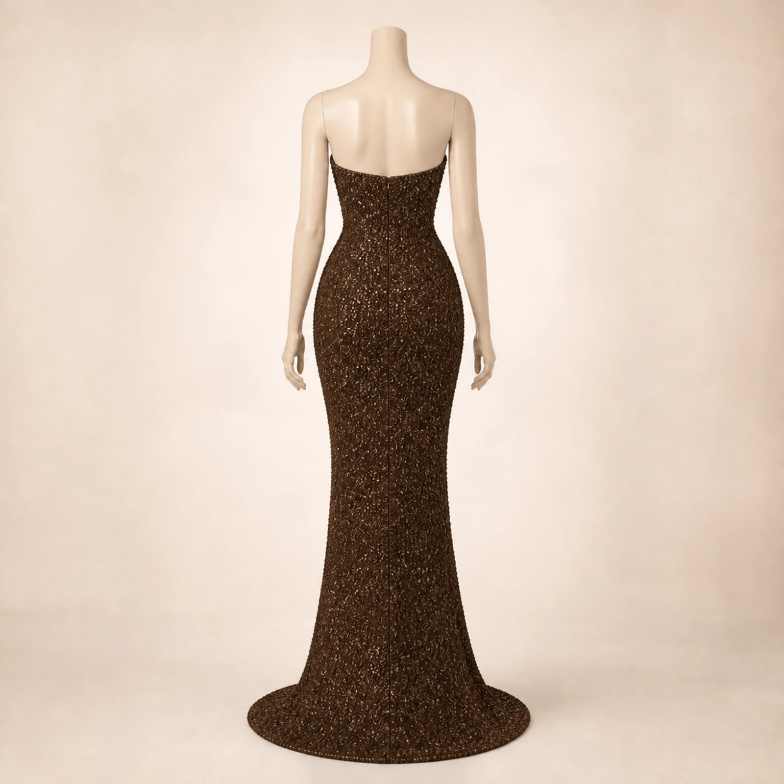 Lucienne Brown Crystal Mermaid Gown, view 2