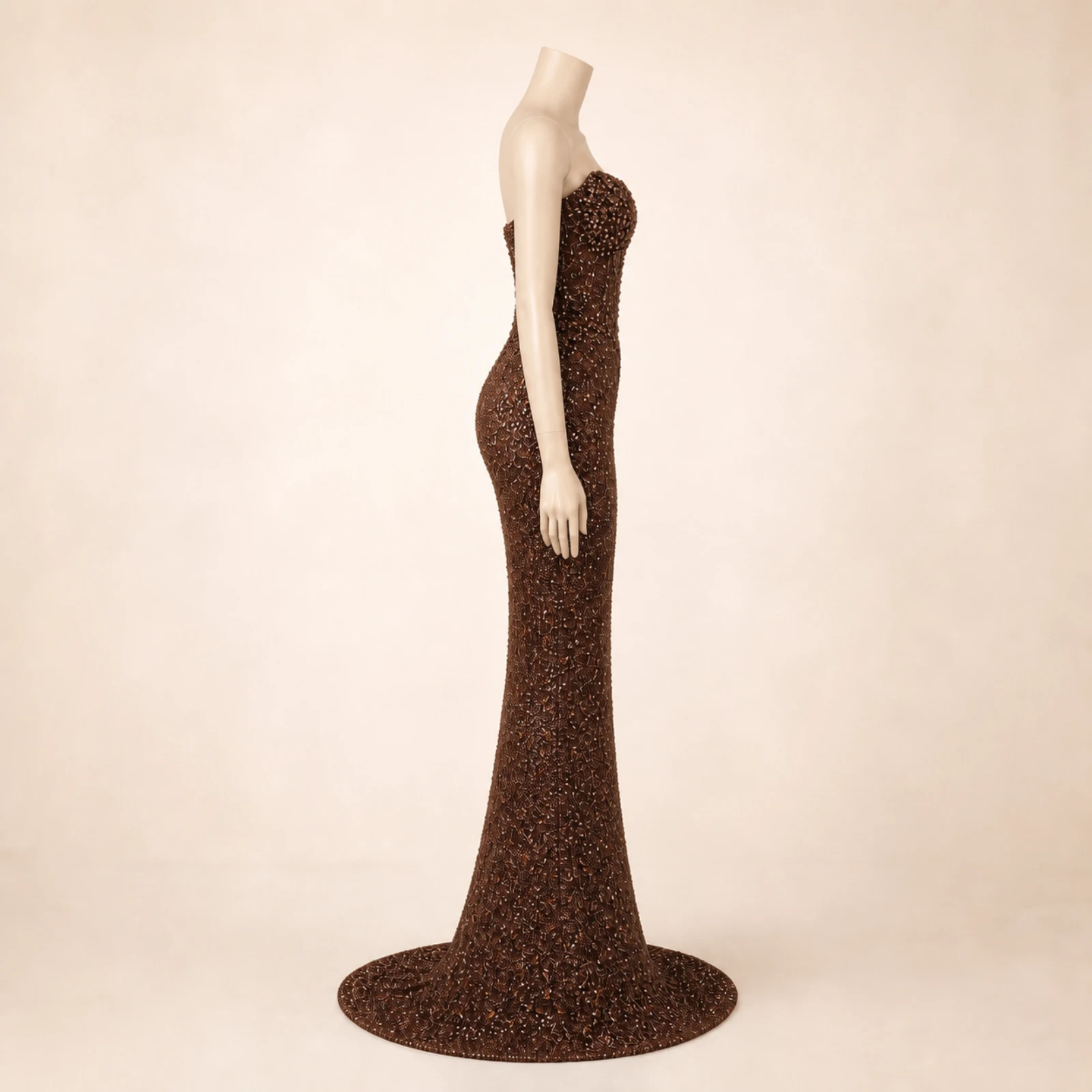 Lucienne Brown Crystal Mermaid Gown, view 3