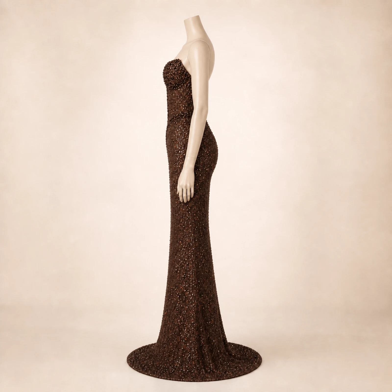Lucienne Brown Crystal Mermaid Gown, view 4