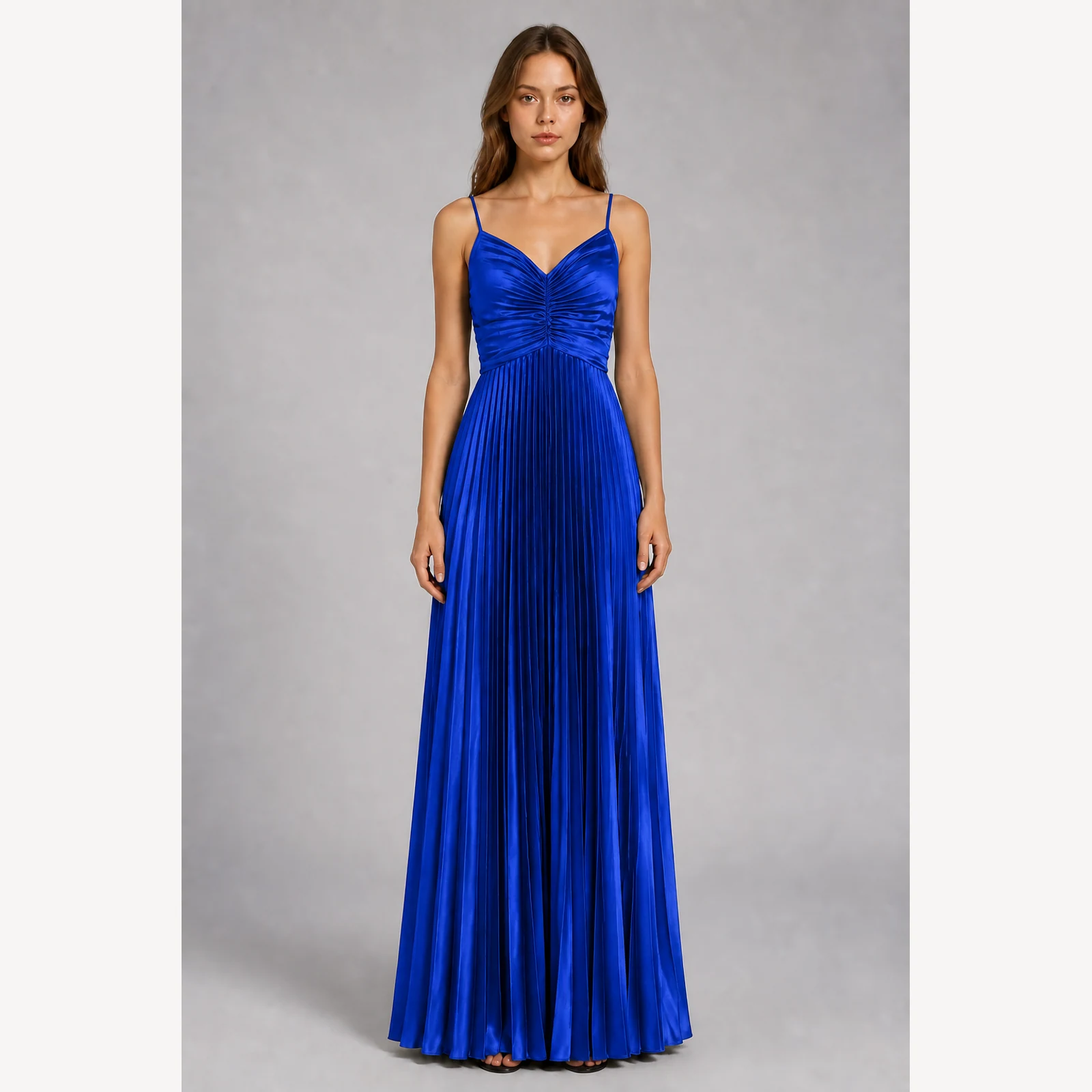 Marceline Royal Blue Pleated Evening Gown, view 1