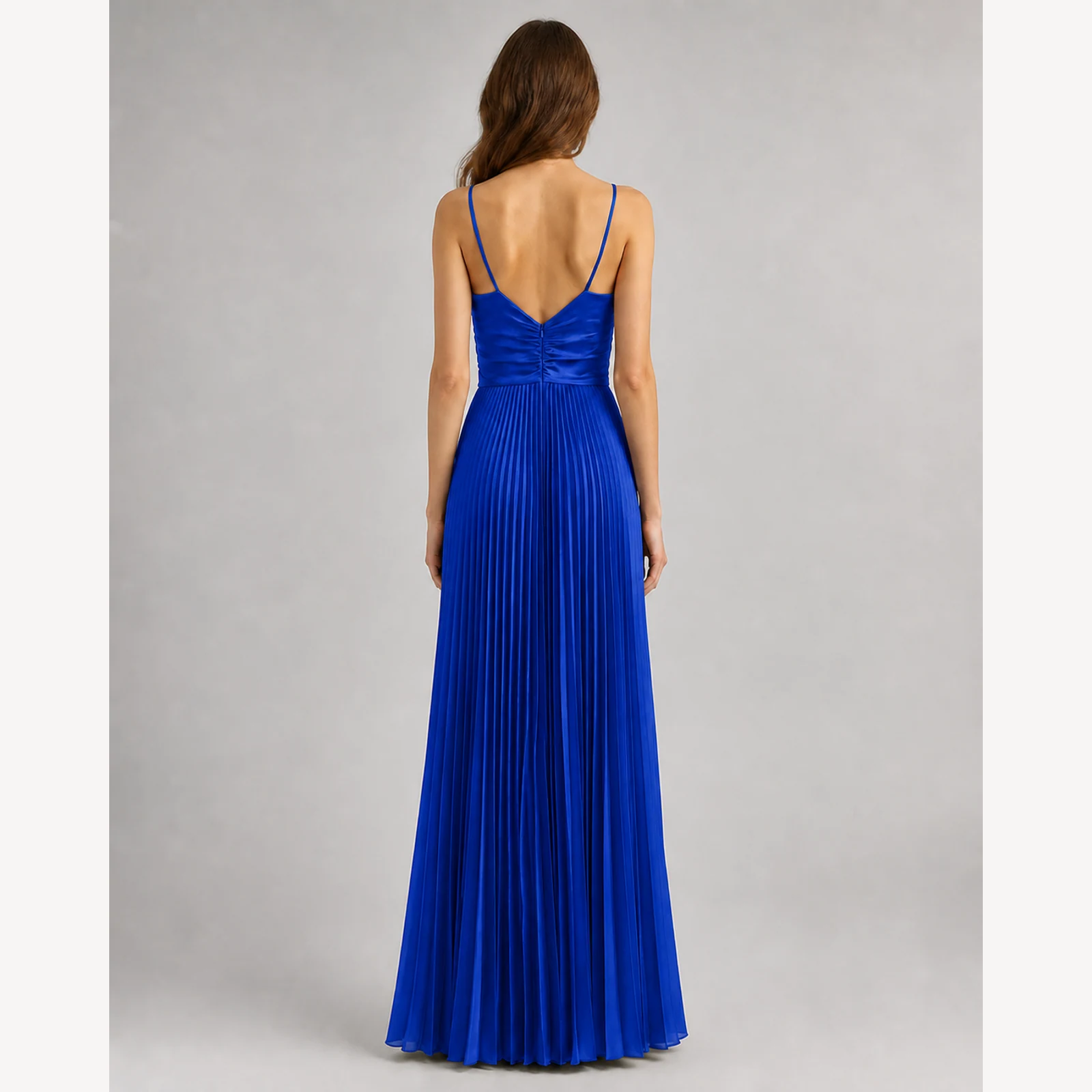 Marceline Royal Blue Pleated Evening Gown, view 2