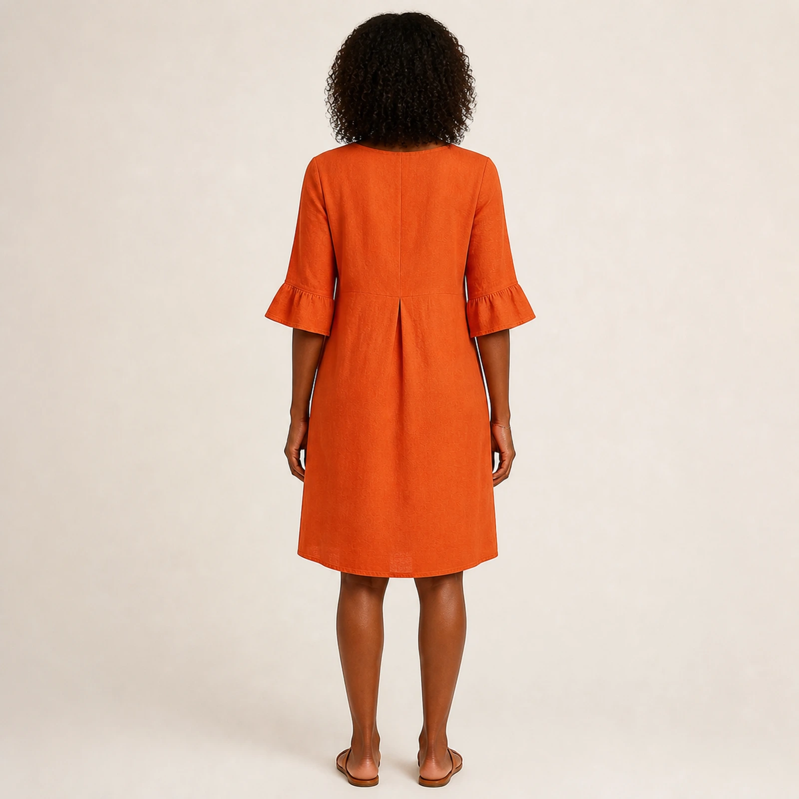 Maren Tangerine Linen Button Dress, view 2