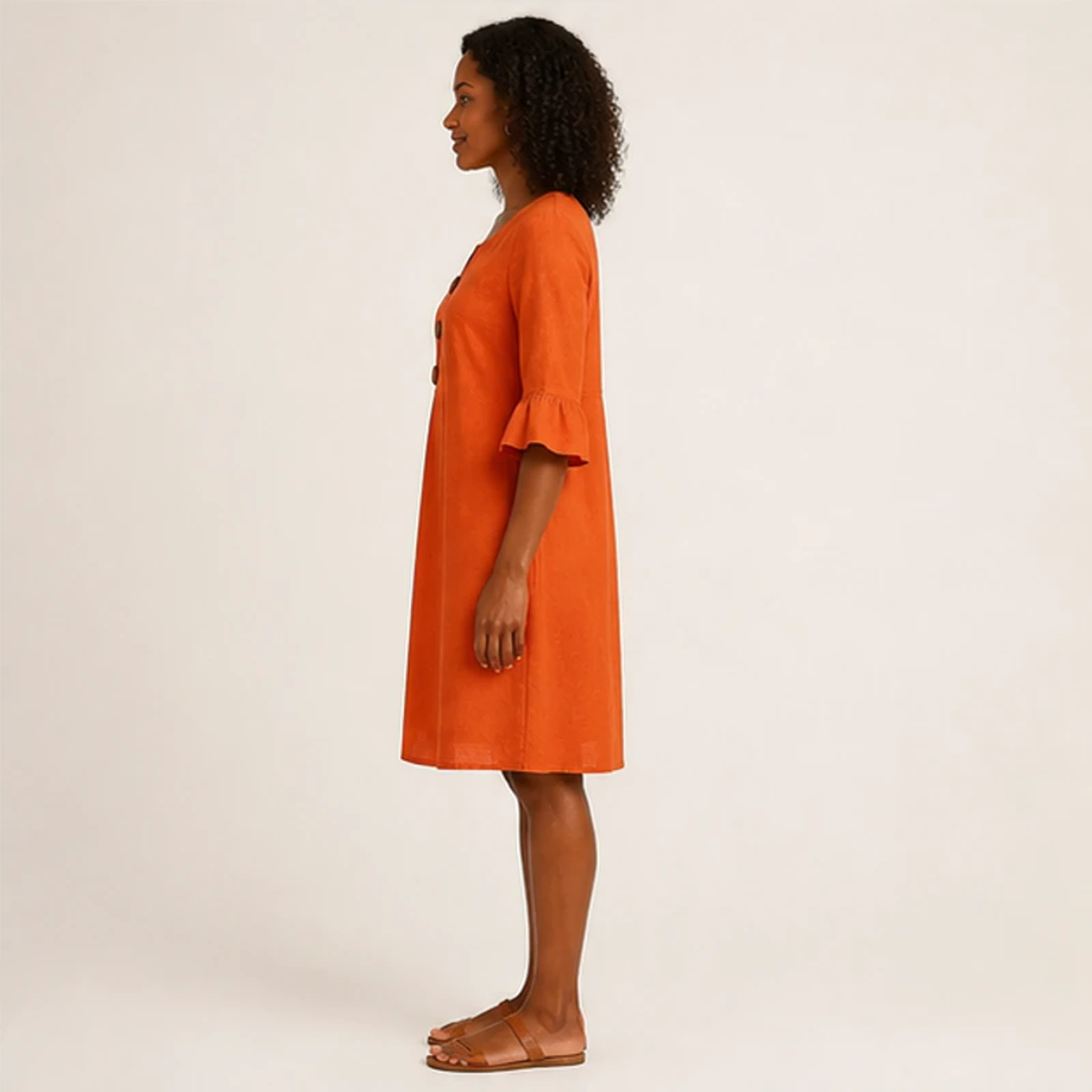 Maren Tangerine Linen Button Dress, view 4