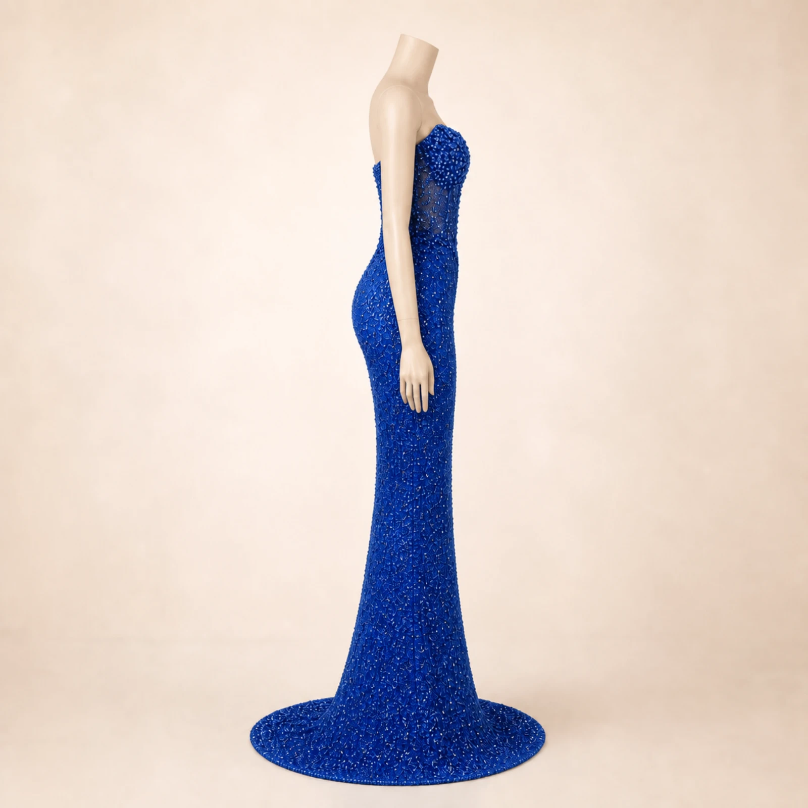Marielle Blue Crystal Mermaid Gown, view 3
