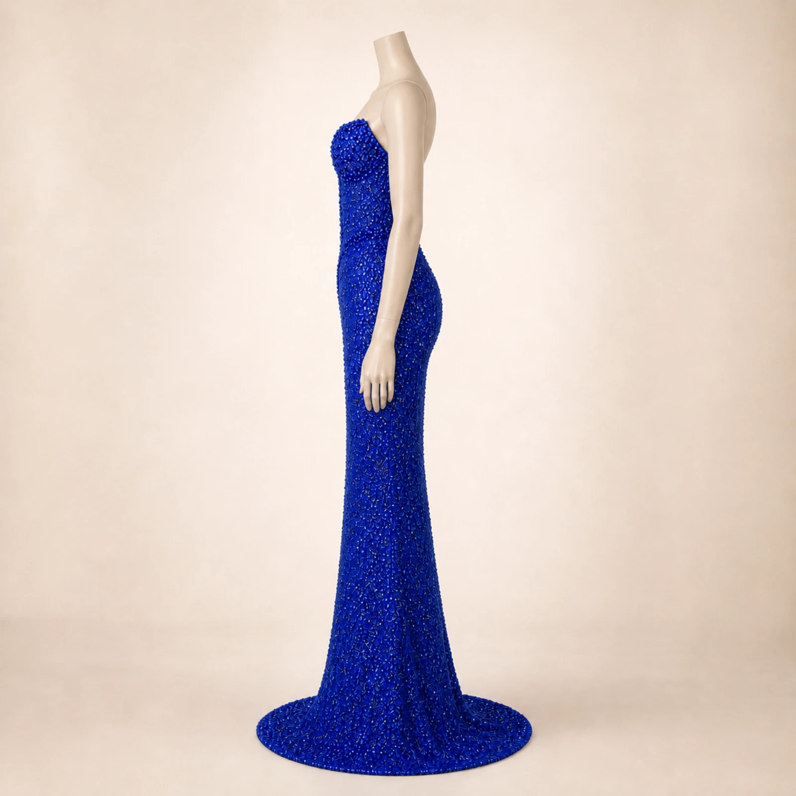 Marielle Blue Crystal Mermaid Gown, view 4