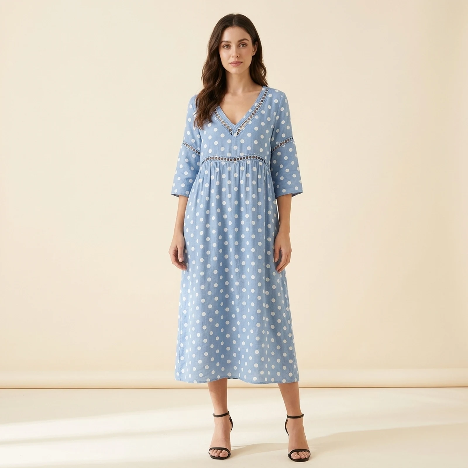 Marina V-Neck Print Midi Dress, view 1