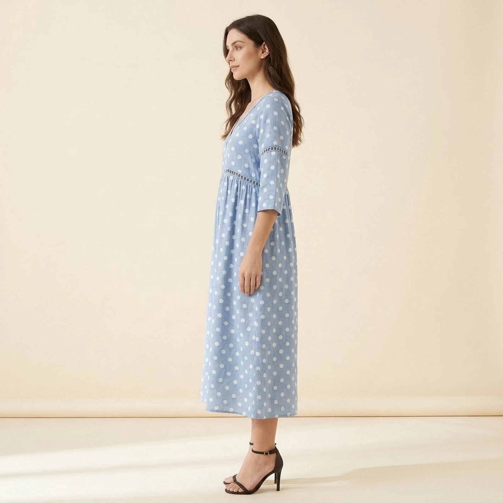 Marina V-Neck Print Midi Dress, view 3