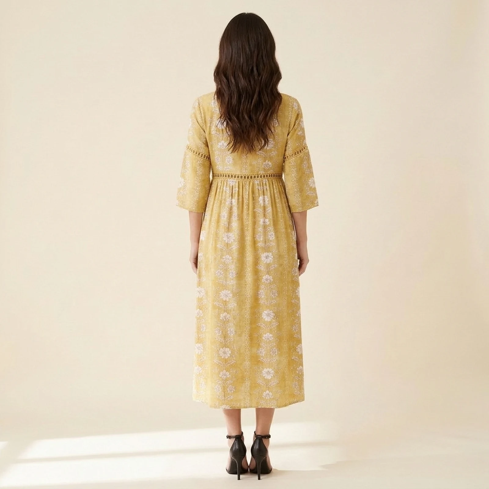 Mimosa V-Neck Print Midi Dress, view 2