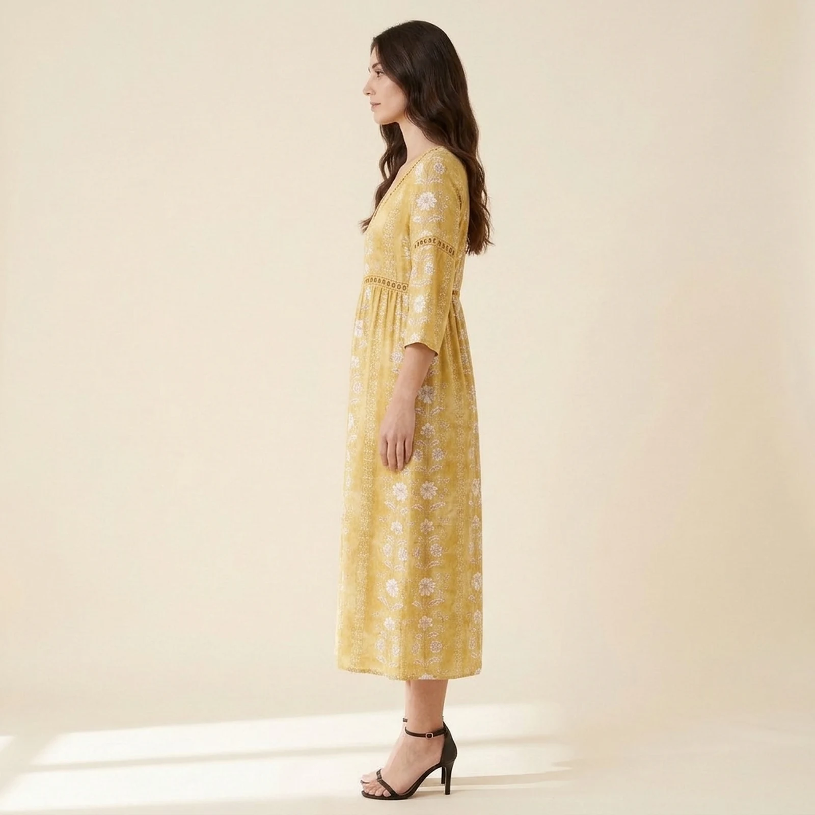 Mimosa V-Neck Print Midi Dress, view 3