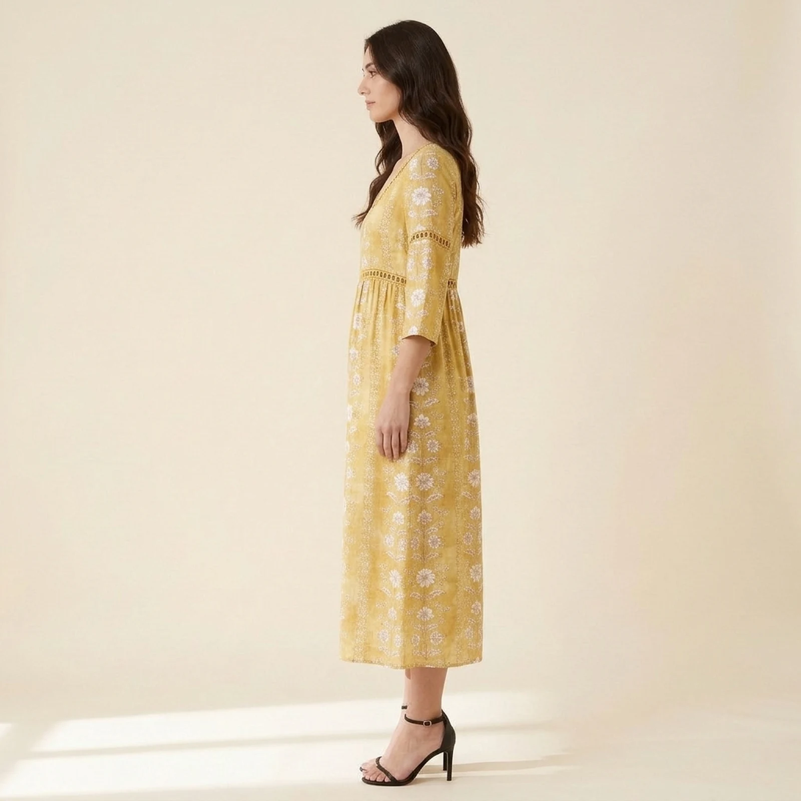 Mimosa V-Neck Print Midi Dress, view 4