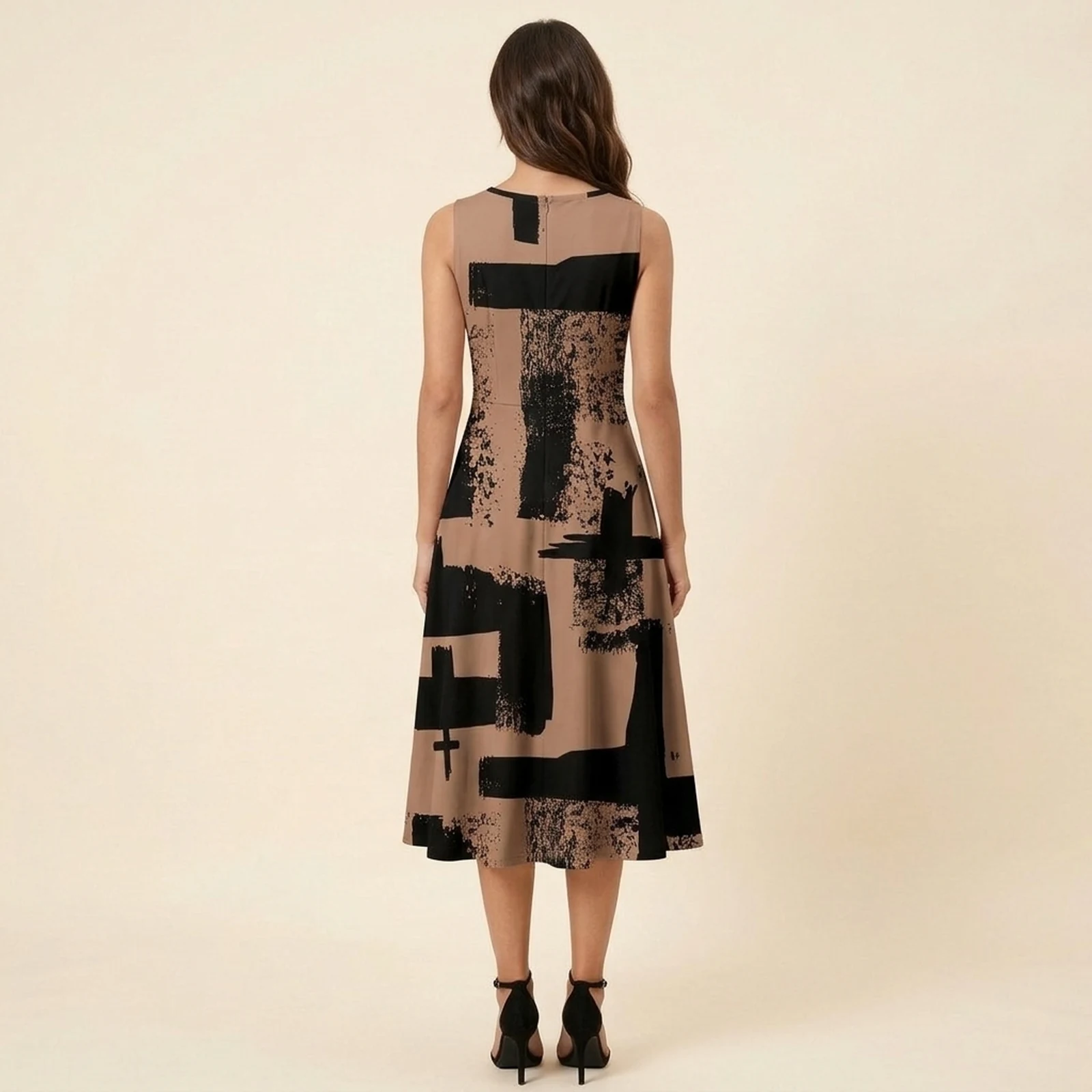 Mocha Brush Swing Midi Dress, view 2