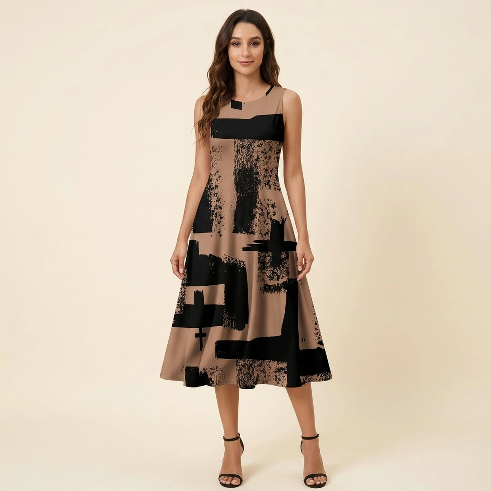 Mocha Brush Swing Midi Dress, view 1