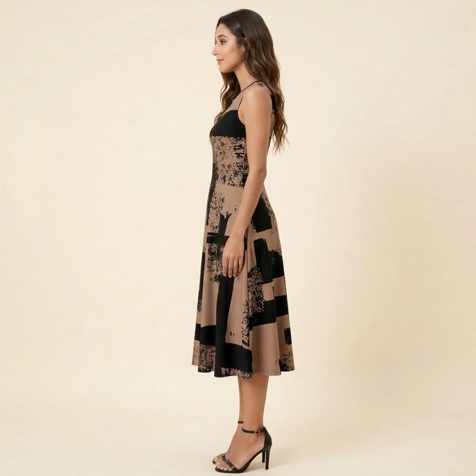 Mocha Brush Swing Midi Dress, view 3