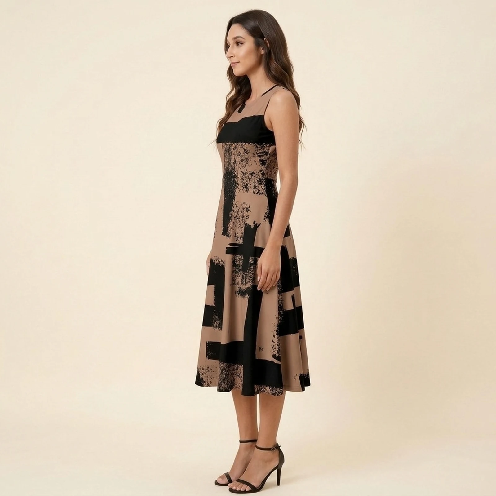 Mocha Brush Swing Midi Dress, view 4