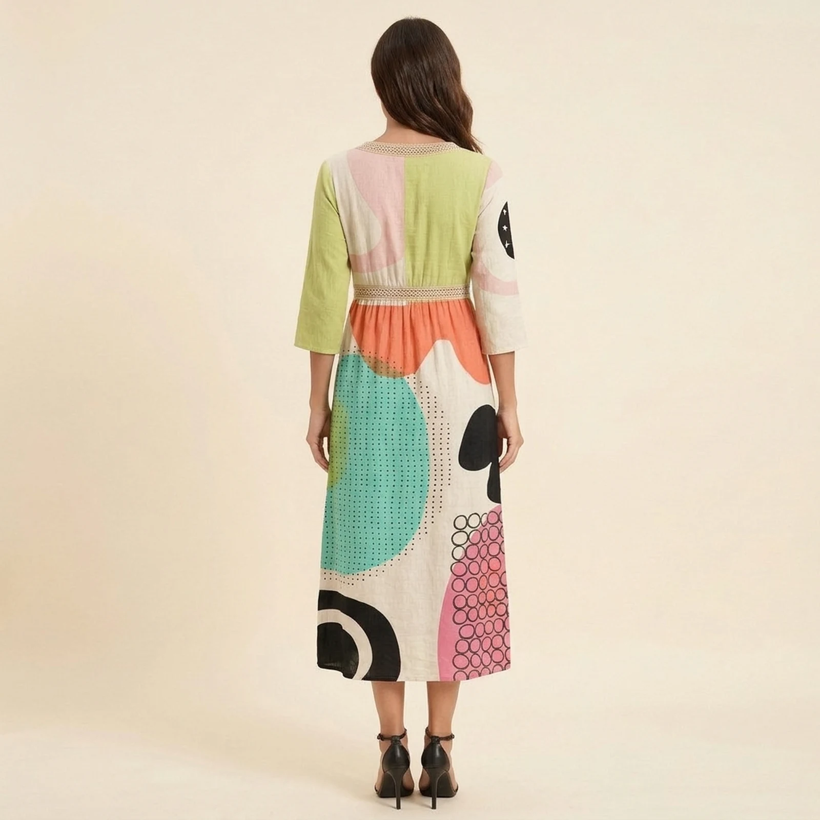 Mosaico V-Neck Print Midi Dress, view 2