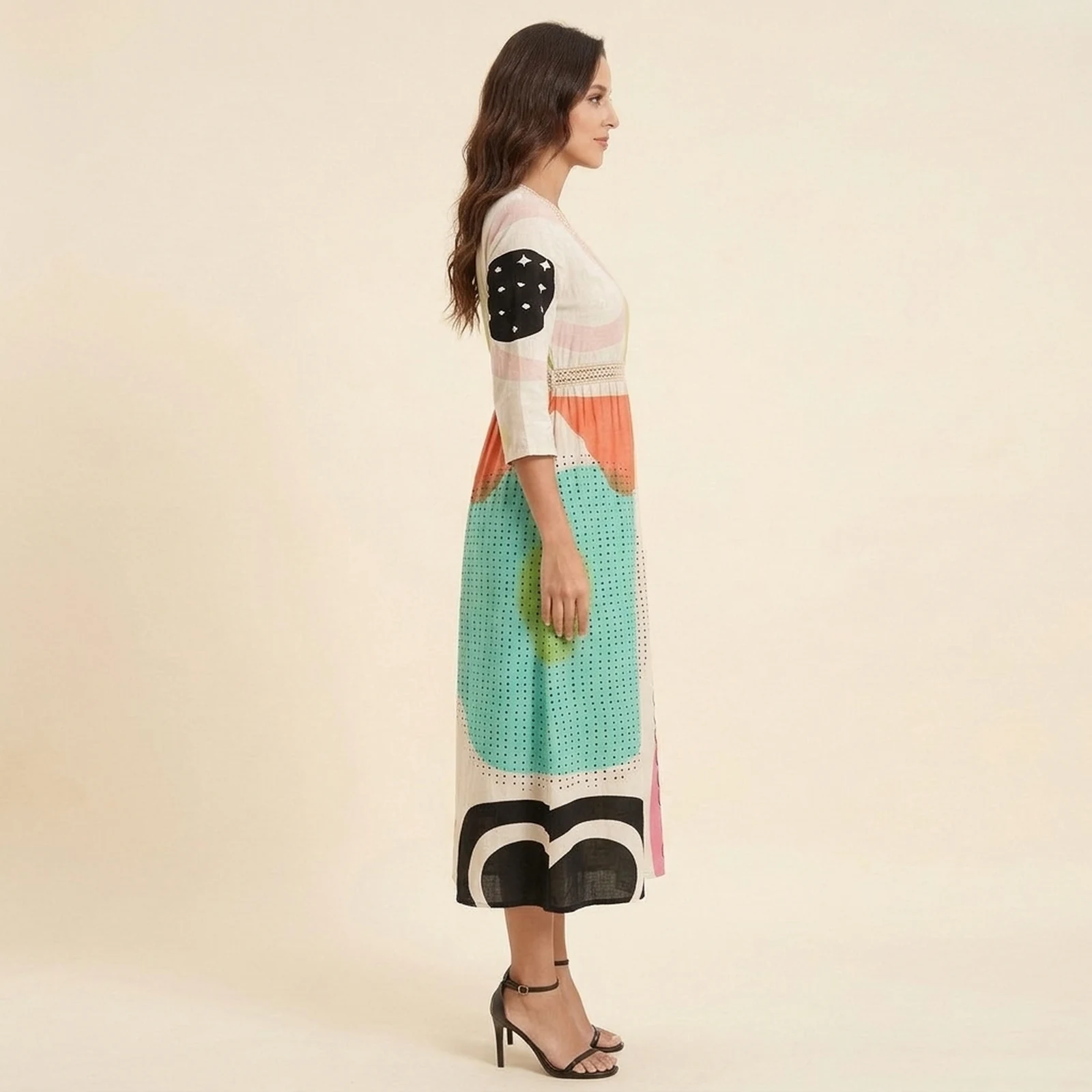 Mosaico V-Neck Print Midi Dress, view 4