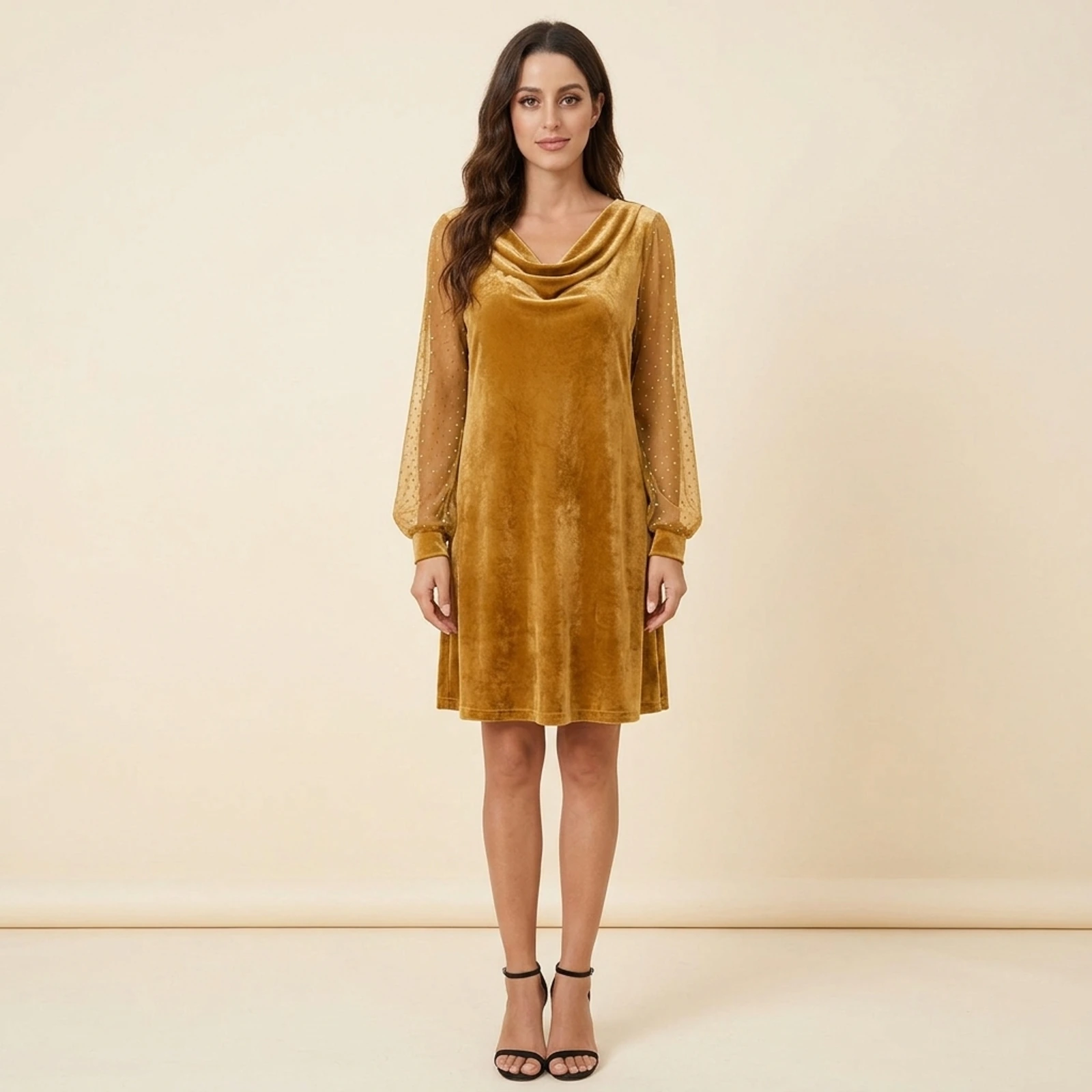 Mostarda Velvet Cowl Dress, view 1
