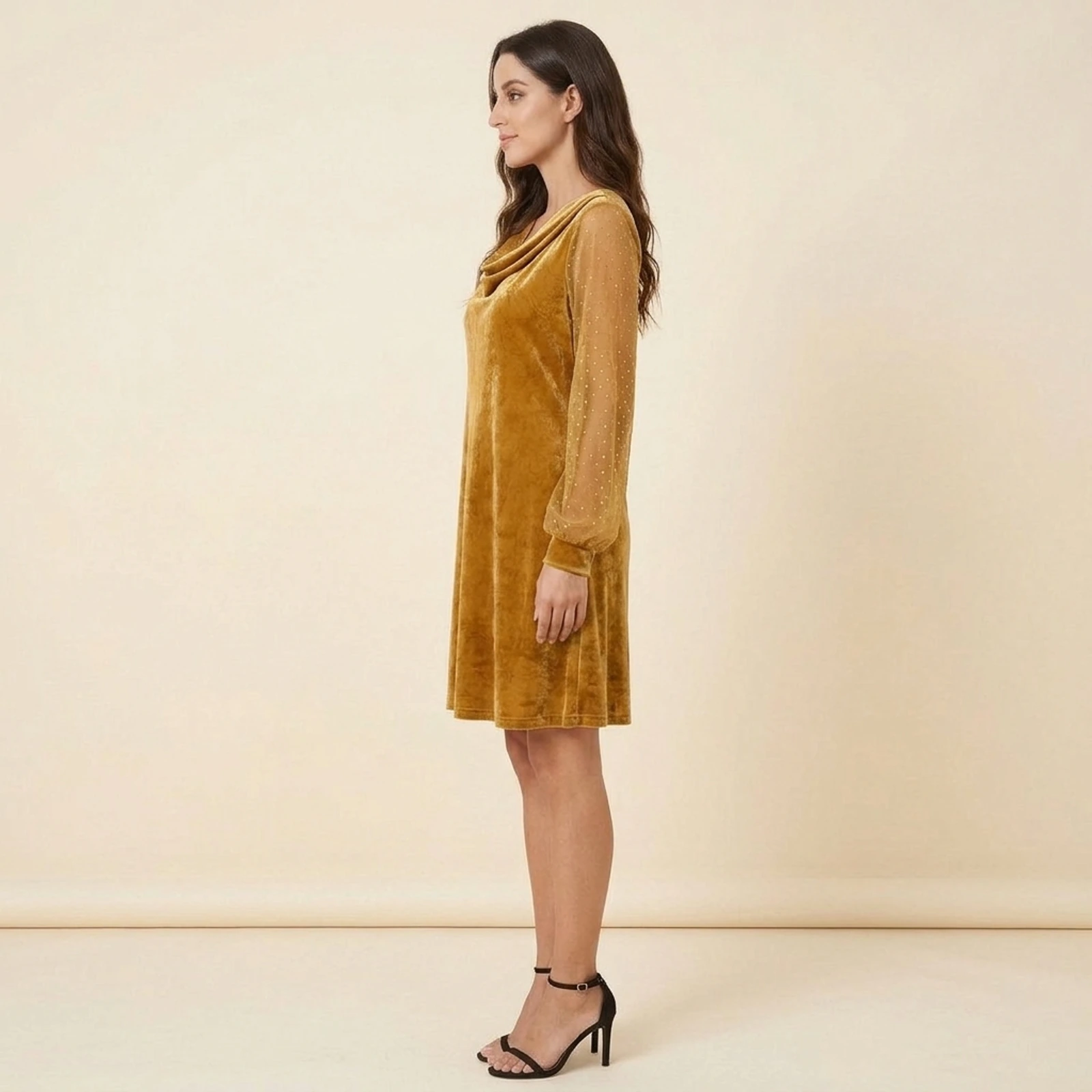 Mostarda Velvet Cowl Dress, view 3