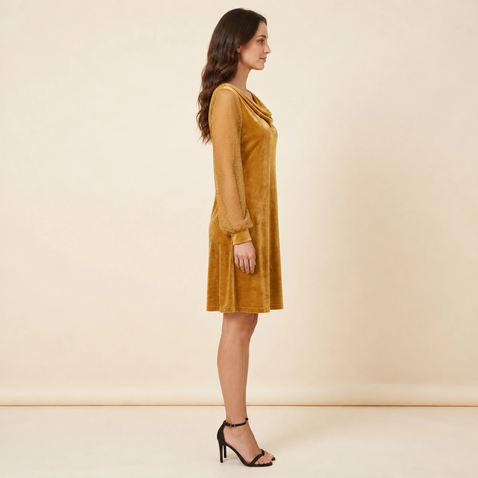 Mostarda Velvet Cowl Dress, view 4