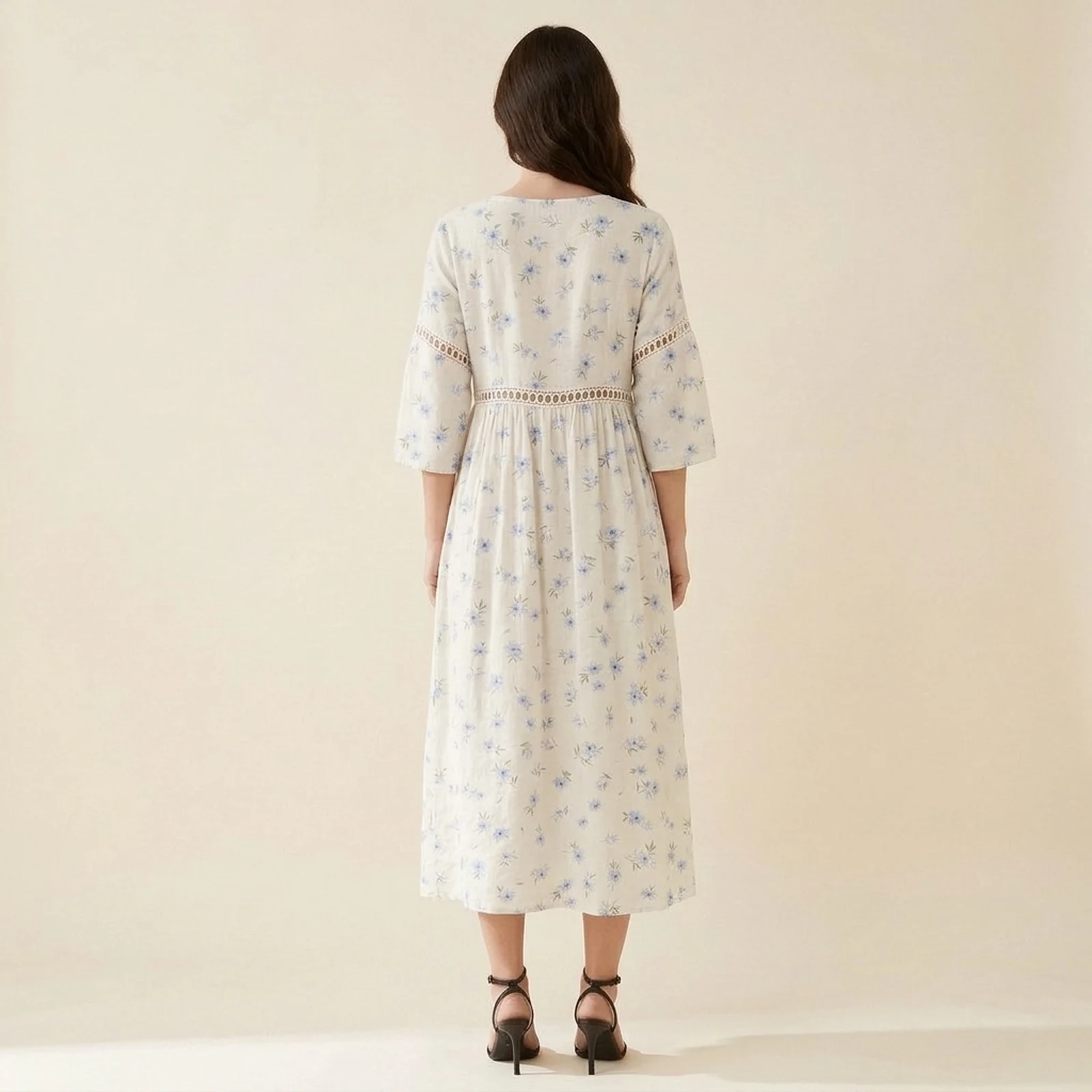 Neve V-Neck Print Midi Dress, view 2