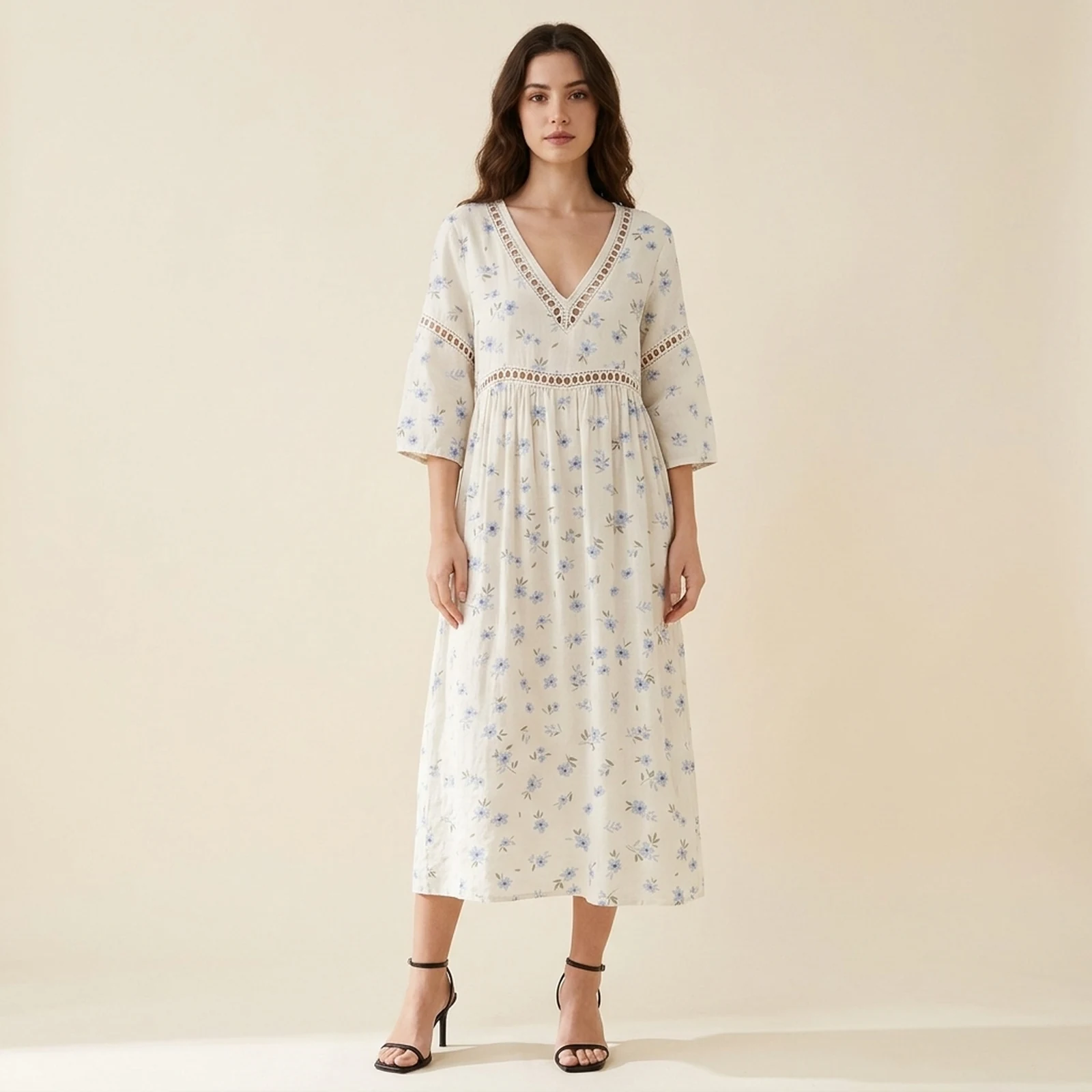 Neve V-Neck Print Midi Dress, view 1