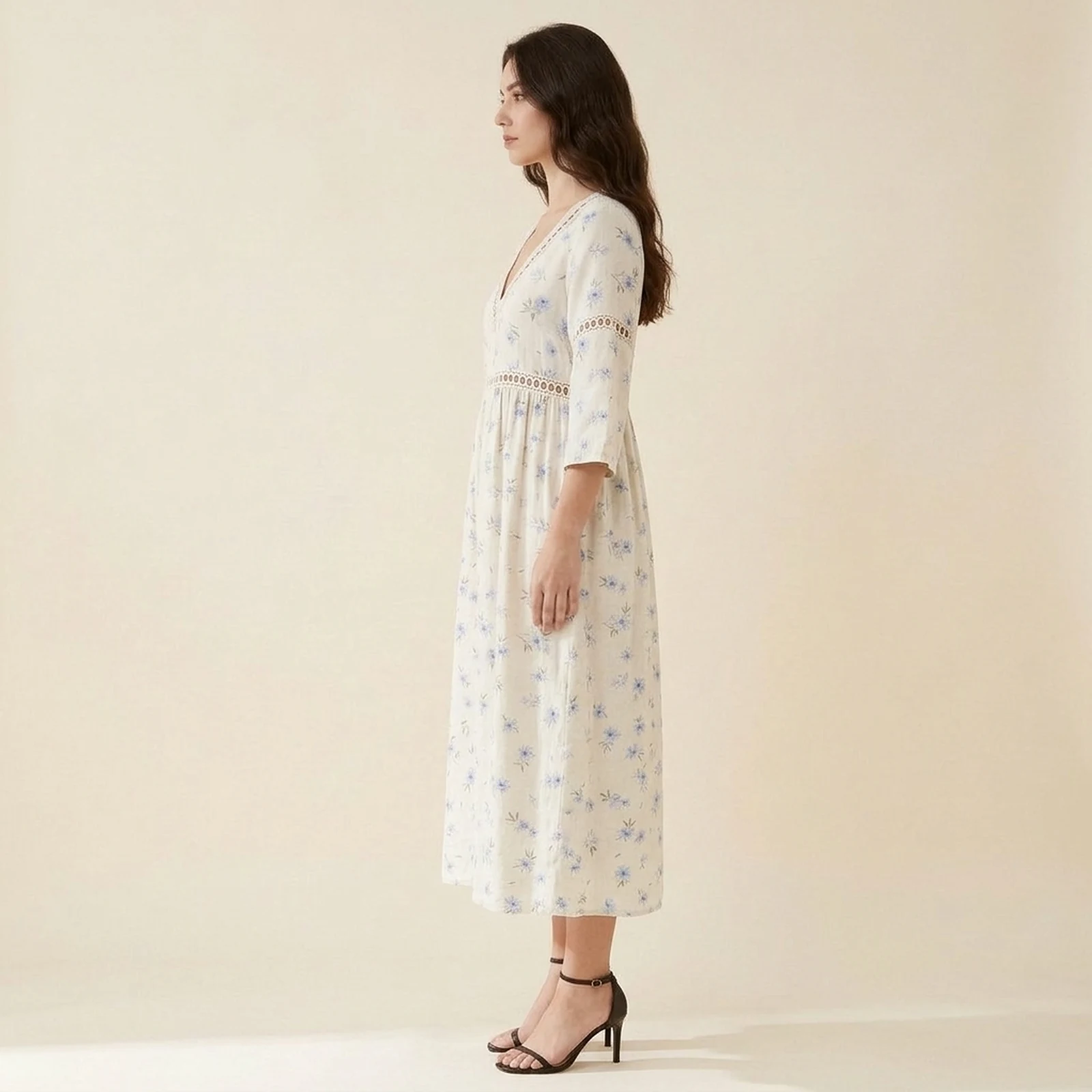 Neve V-Neck Print Midi Dress, view 3