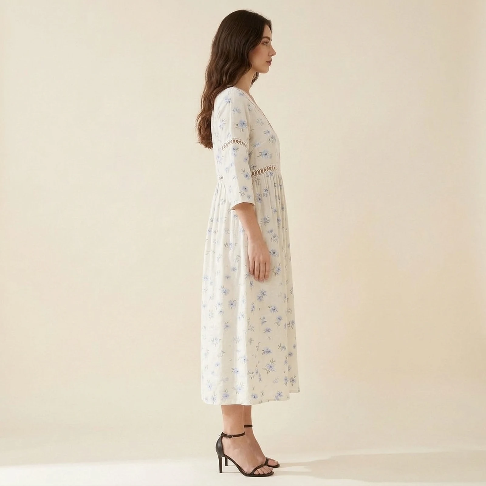 Neve V-Neck Print Midi Dress, view 4