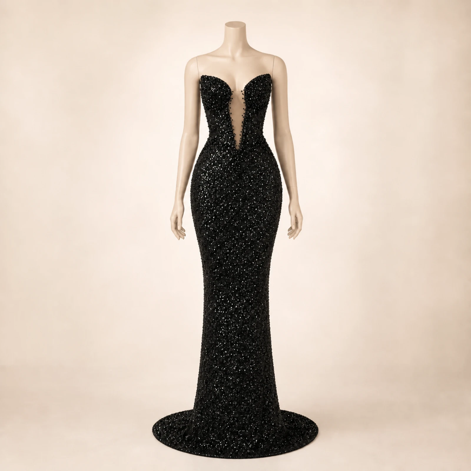 Noelle Black Crystal Mermaid Gown, view 1