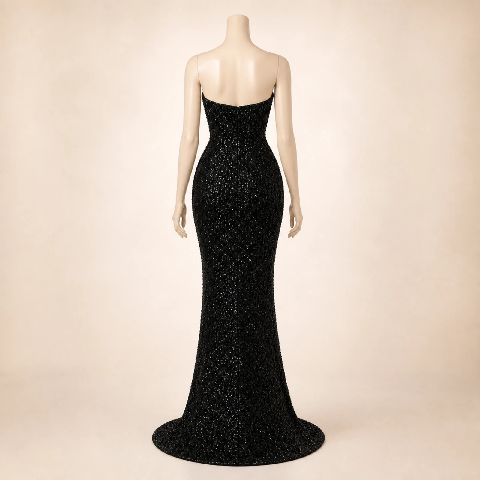 Noelle Black Crystal Mermaid Gown, view 2