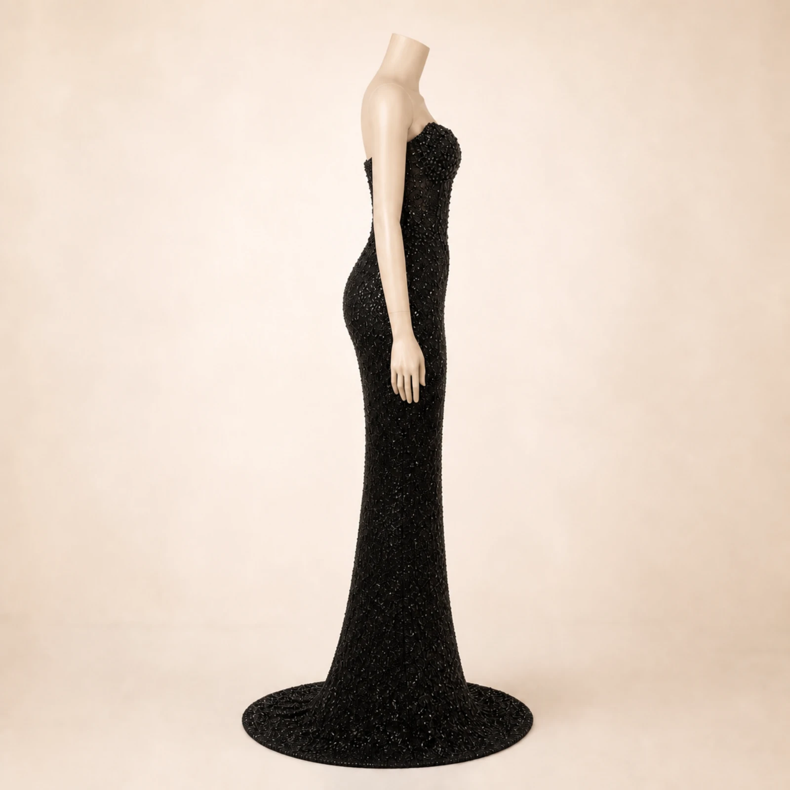Noelle Black Crystal Mermaid Gown, view 3