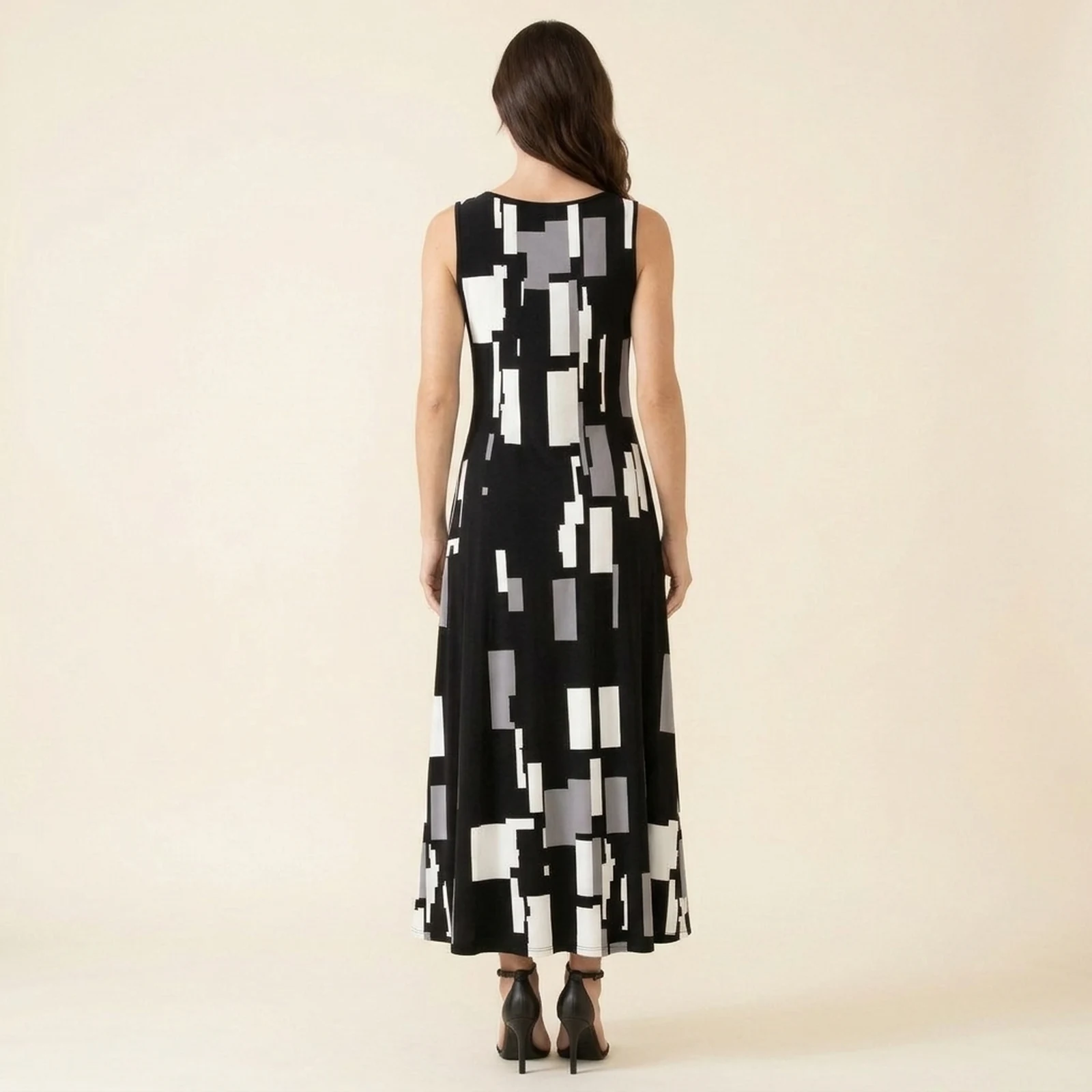 Noir Grid Maxi Dress, view 2
