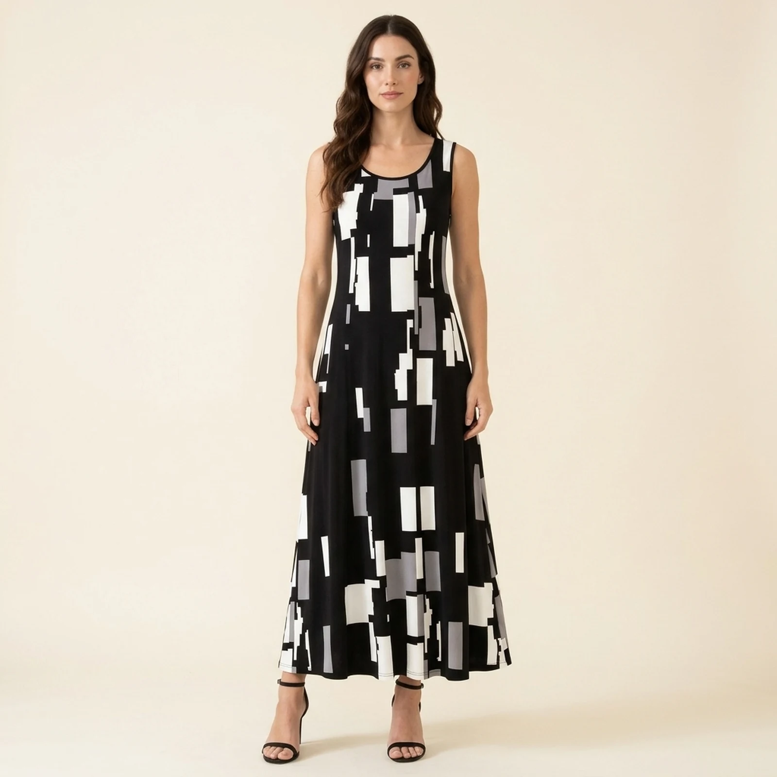 Noir Grid Maxi Dress, view 1