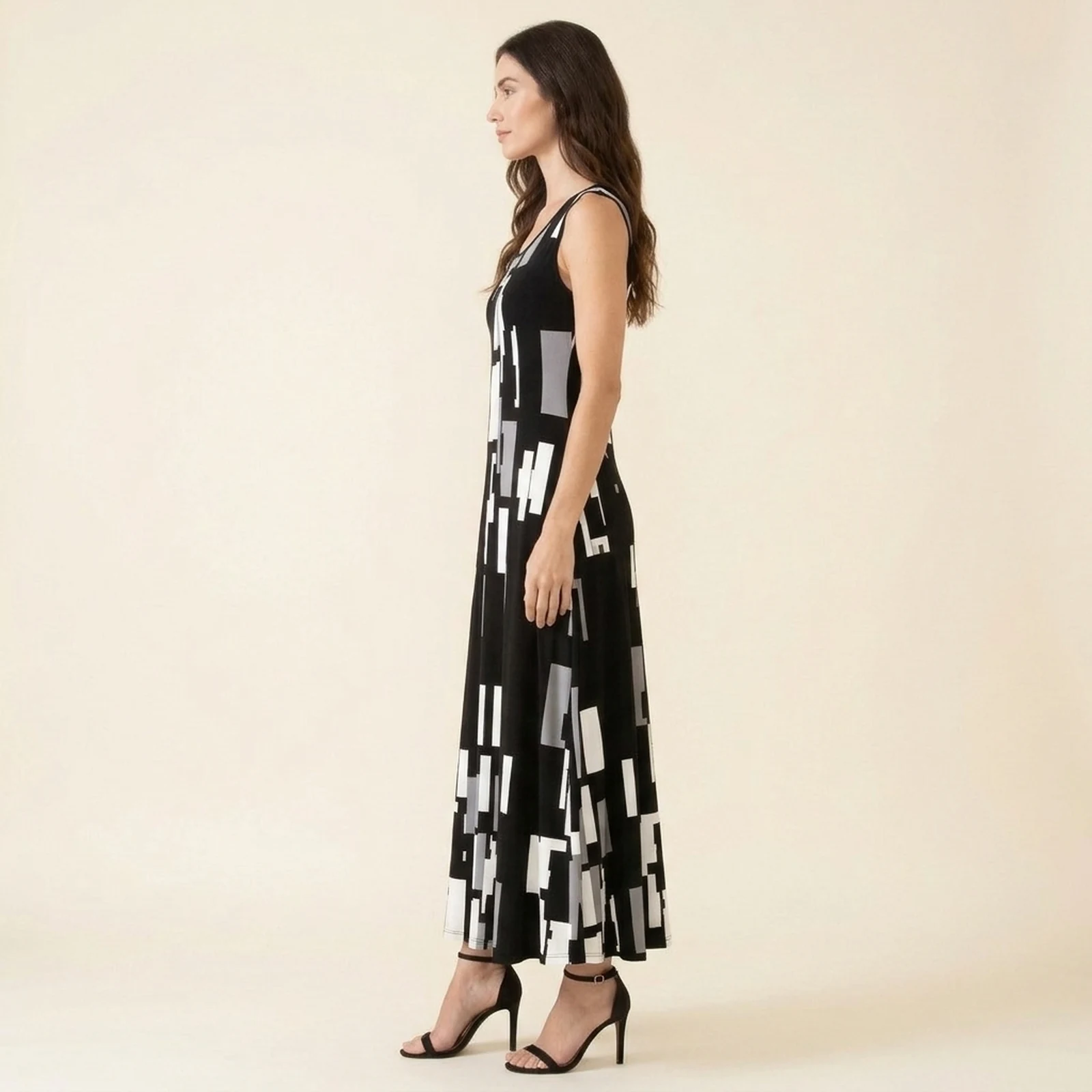 Noir Grid Maxi Dress, view 4