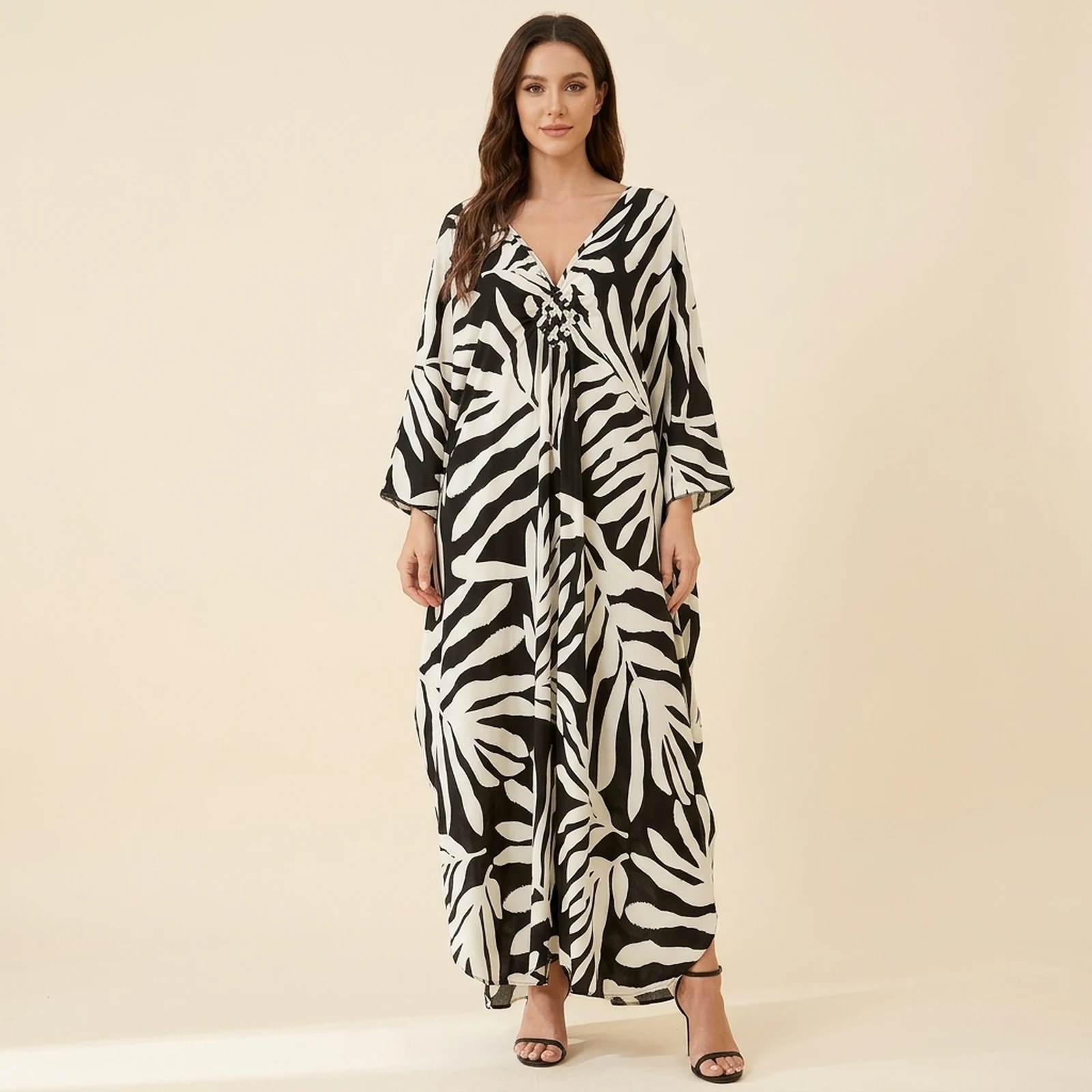 Noir Leaf Maxi Kaftan, view 1