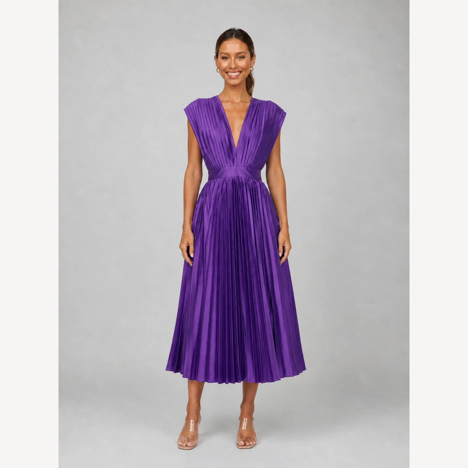 Novalie Purple Pleated Midi Dress, view 1