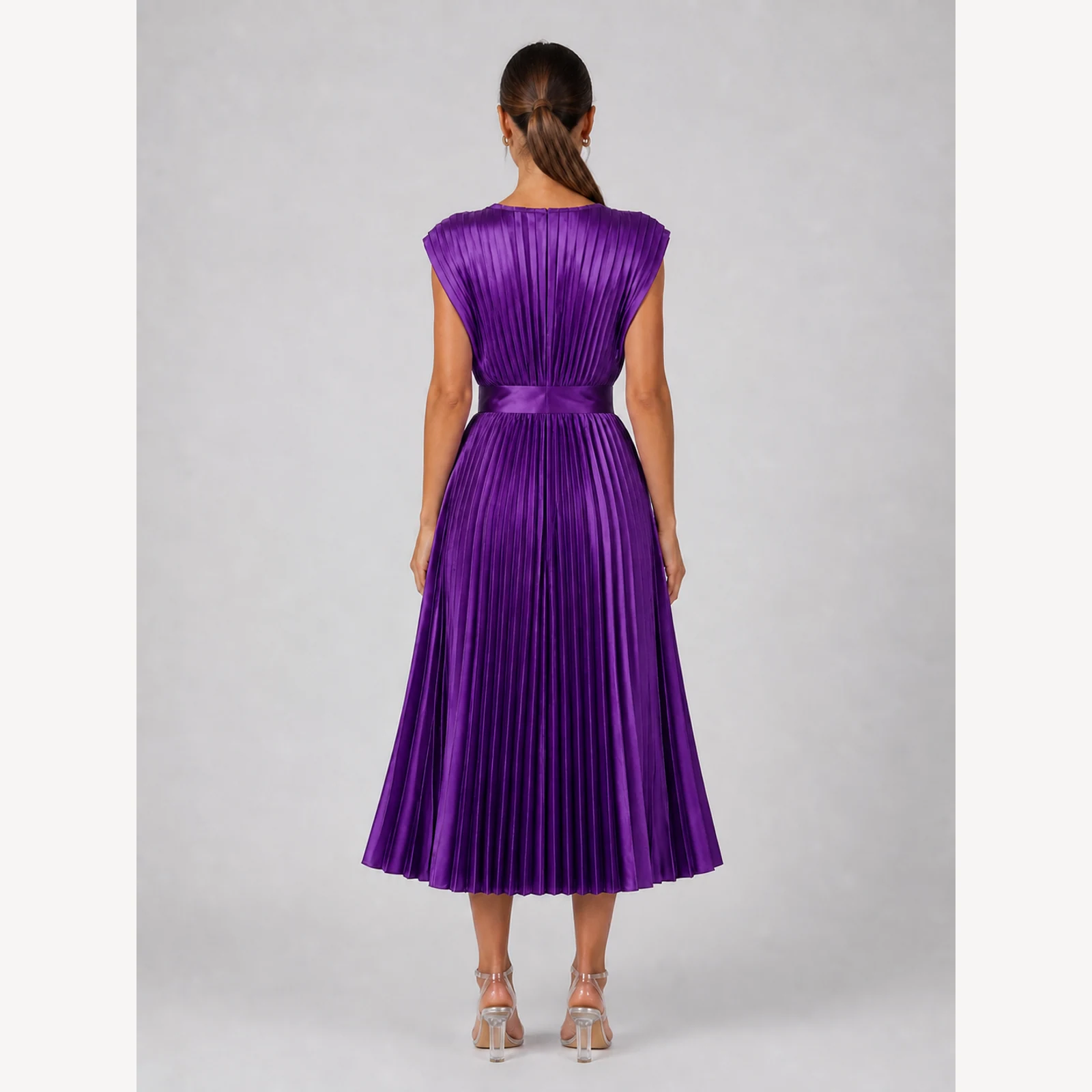 Novalie Purple Pleated Midi Dress, view 2