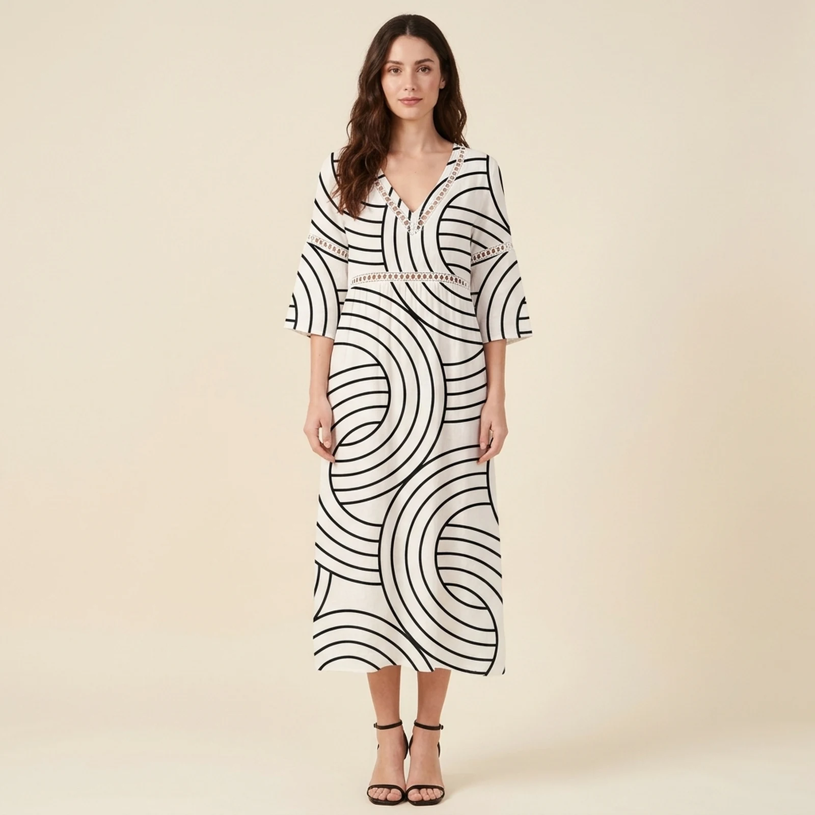 Onda V-Neck Print Midi Dress, view 1