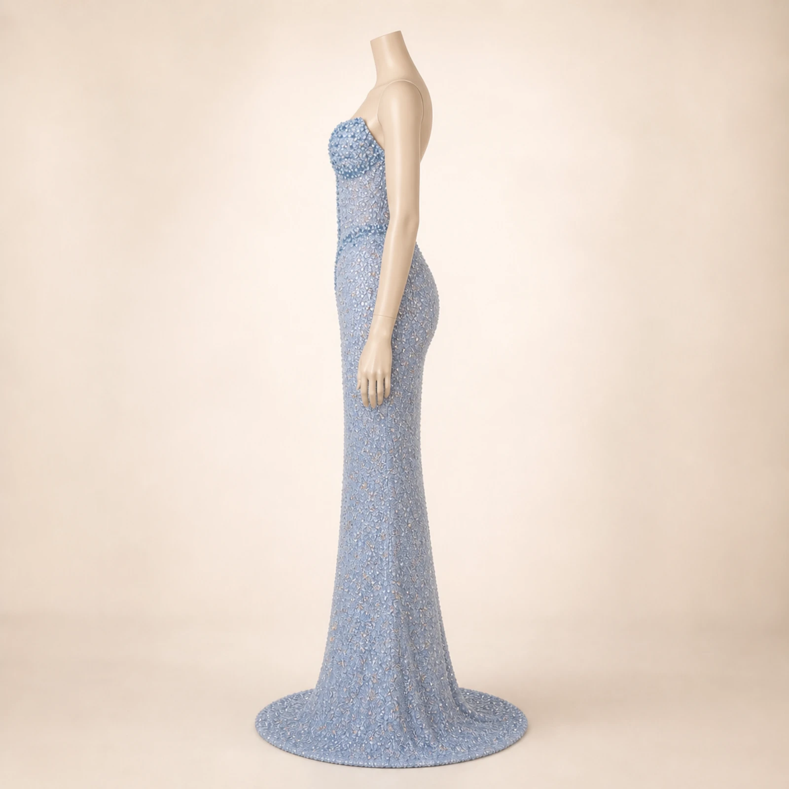 Opaline Ice Blue Crystal Mermaid Gown, view 4
