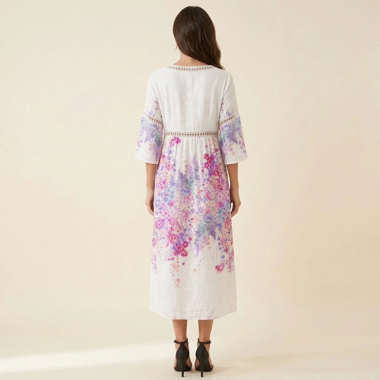 Orquidea V-Neck Print Midi Dress, view 2