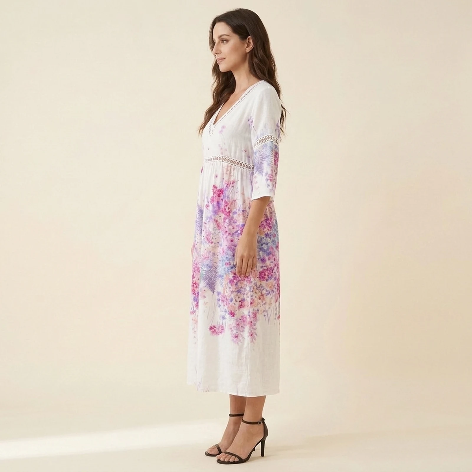 Orquidea V-Neck Print Midi Dress, view 4