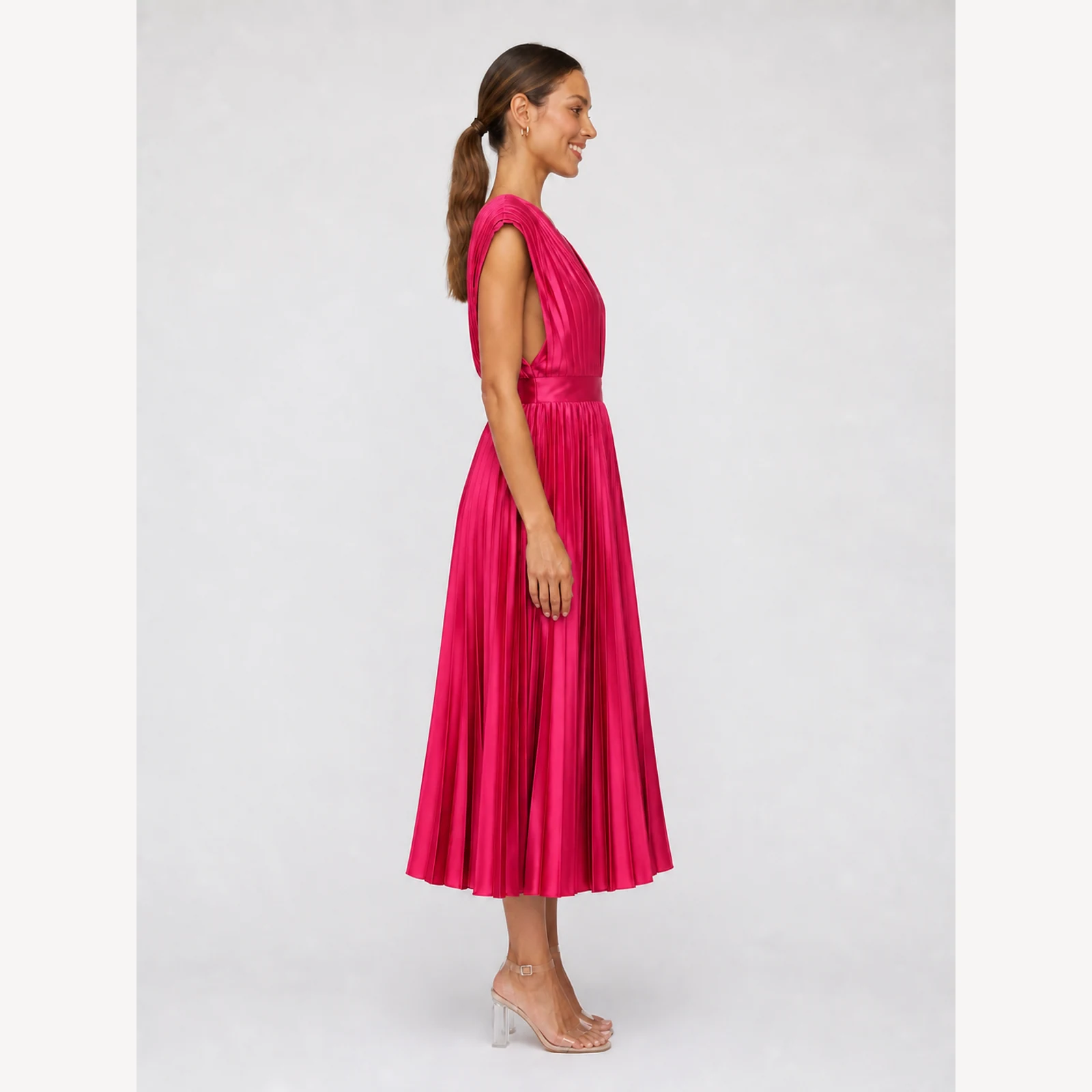 Ottilie Rose Pleated Midi Dress, view 4