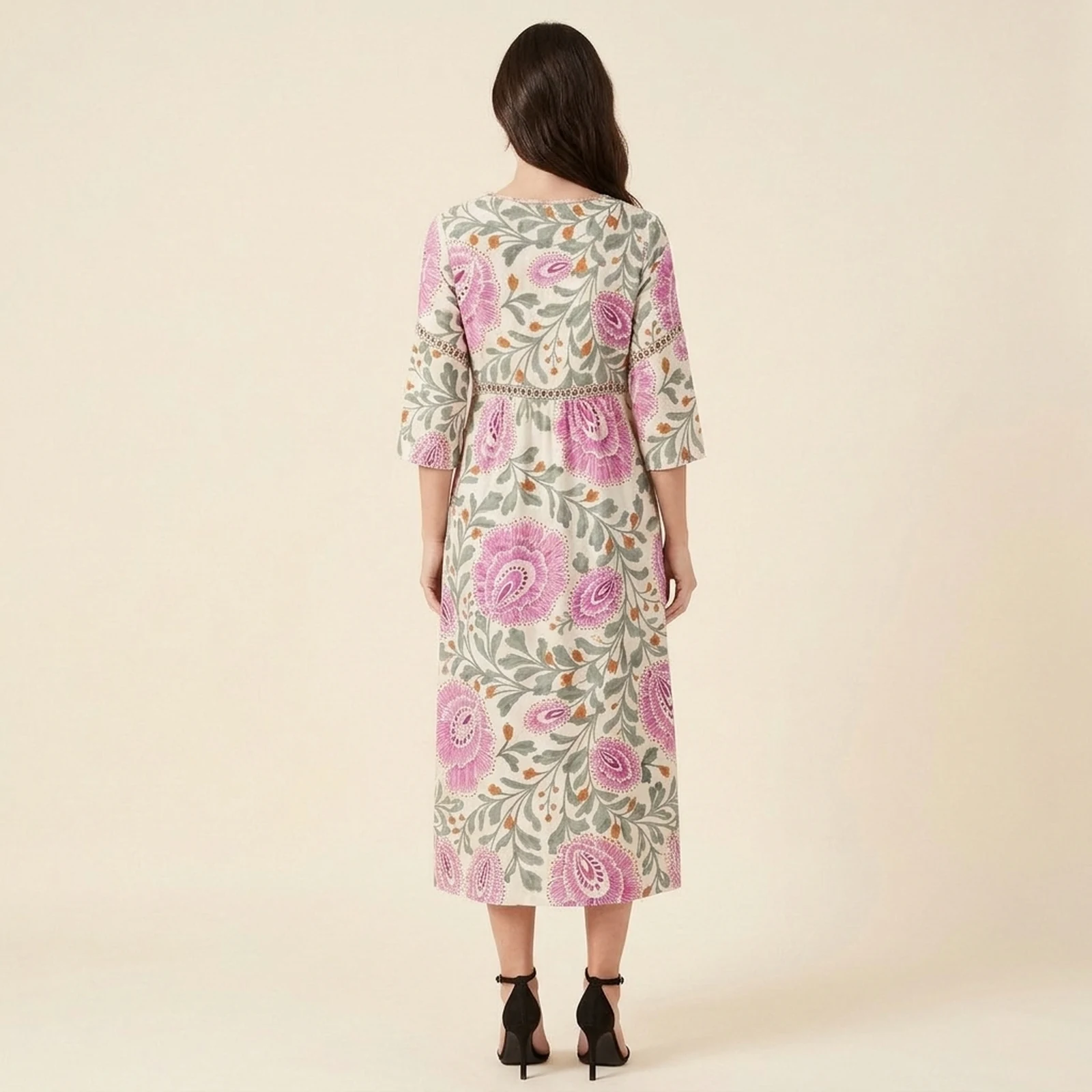 Peonia V-Neck Print Midi Dress, view 2