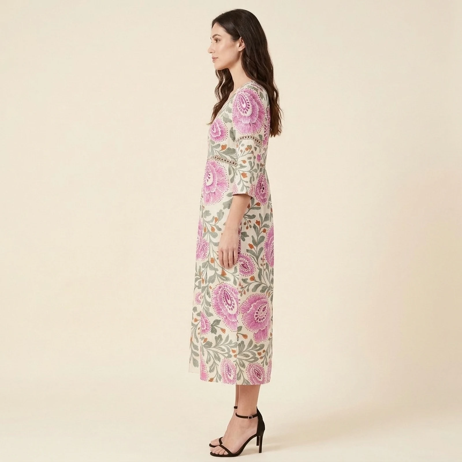 Peonia V-Neck Print Midi Dress, view 4
